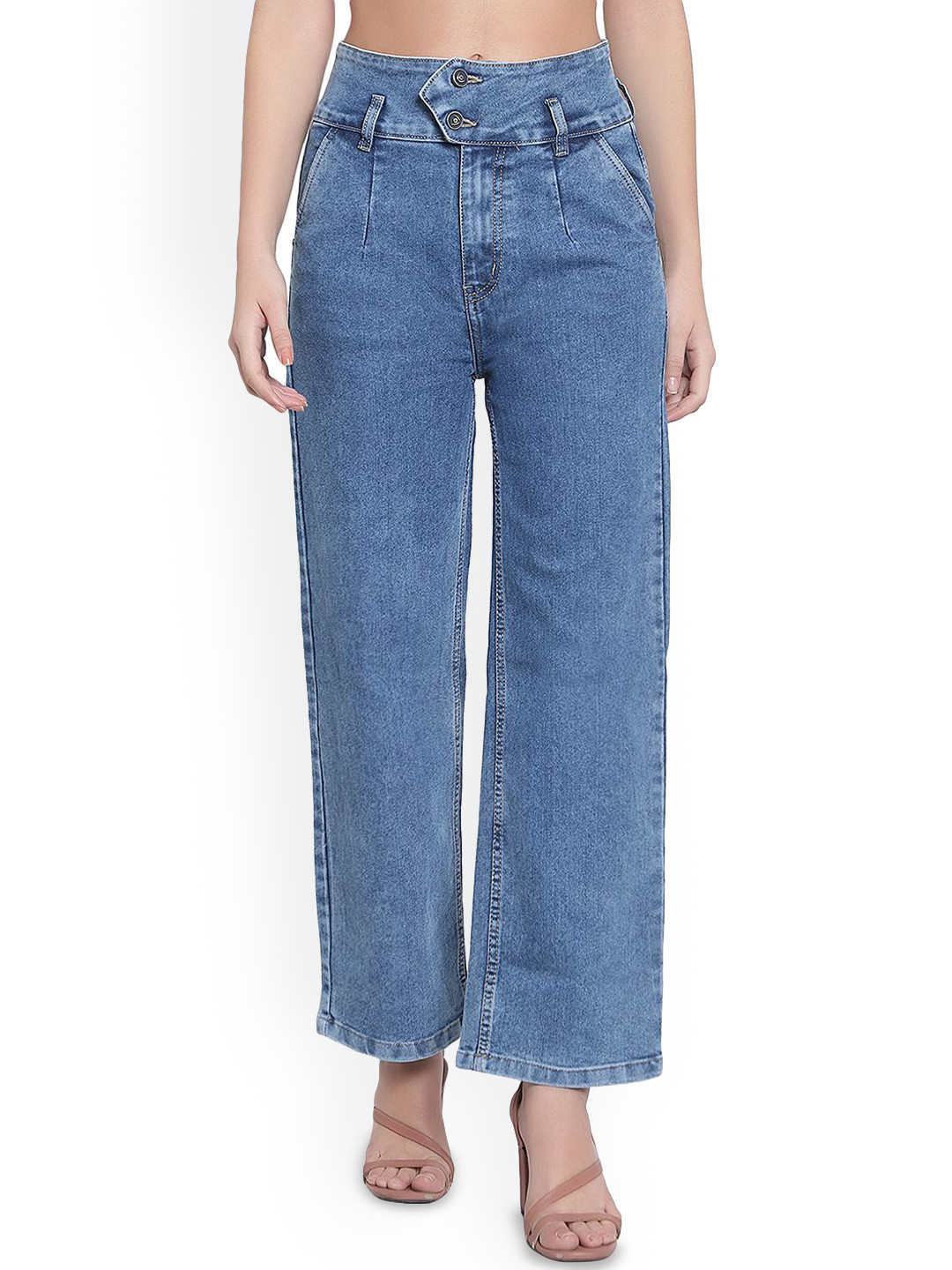 God's Club Women Wide Leg High-Rise Light Fade Stretchable Jeans