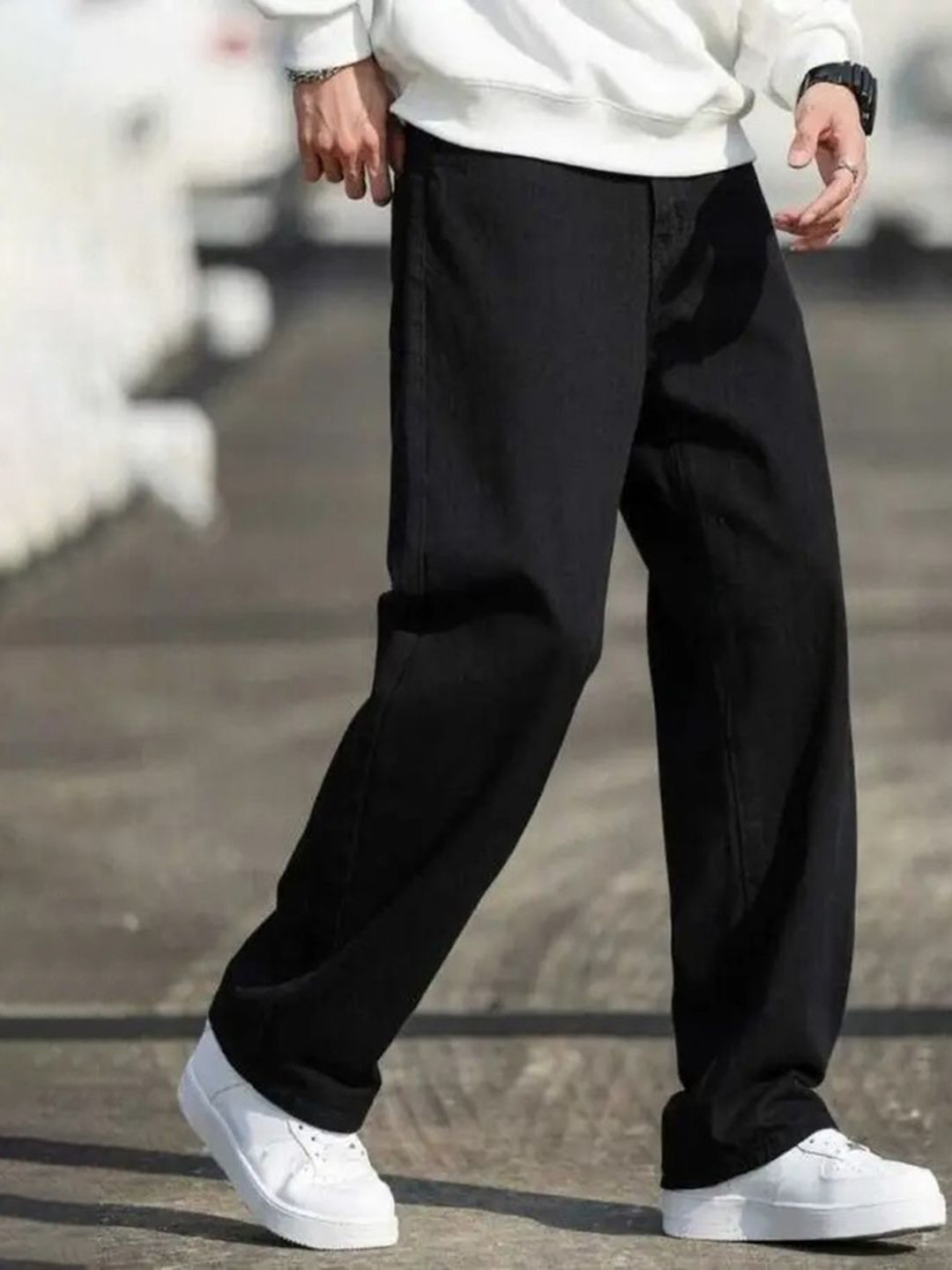 Playfeel Men Lean Relaxed Fit Mid-Rise Cotton Jeans