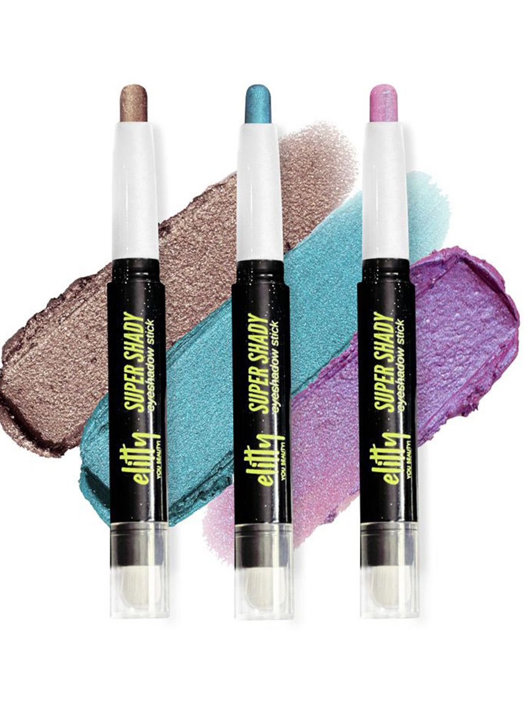Elitty Set Of 3 Super Shady Shimmer Eyeshadow Stick 1.7 g Each Lilac & Teal & Smokey Brown