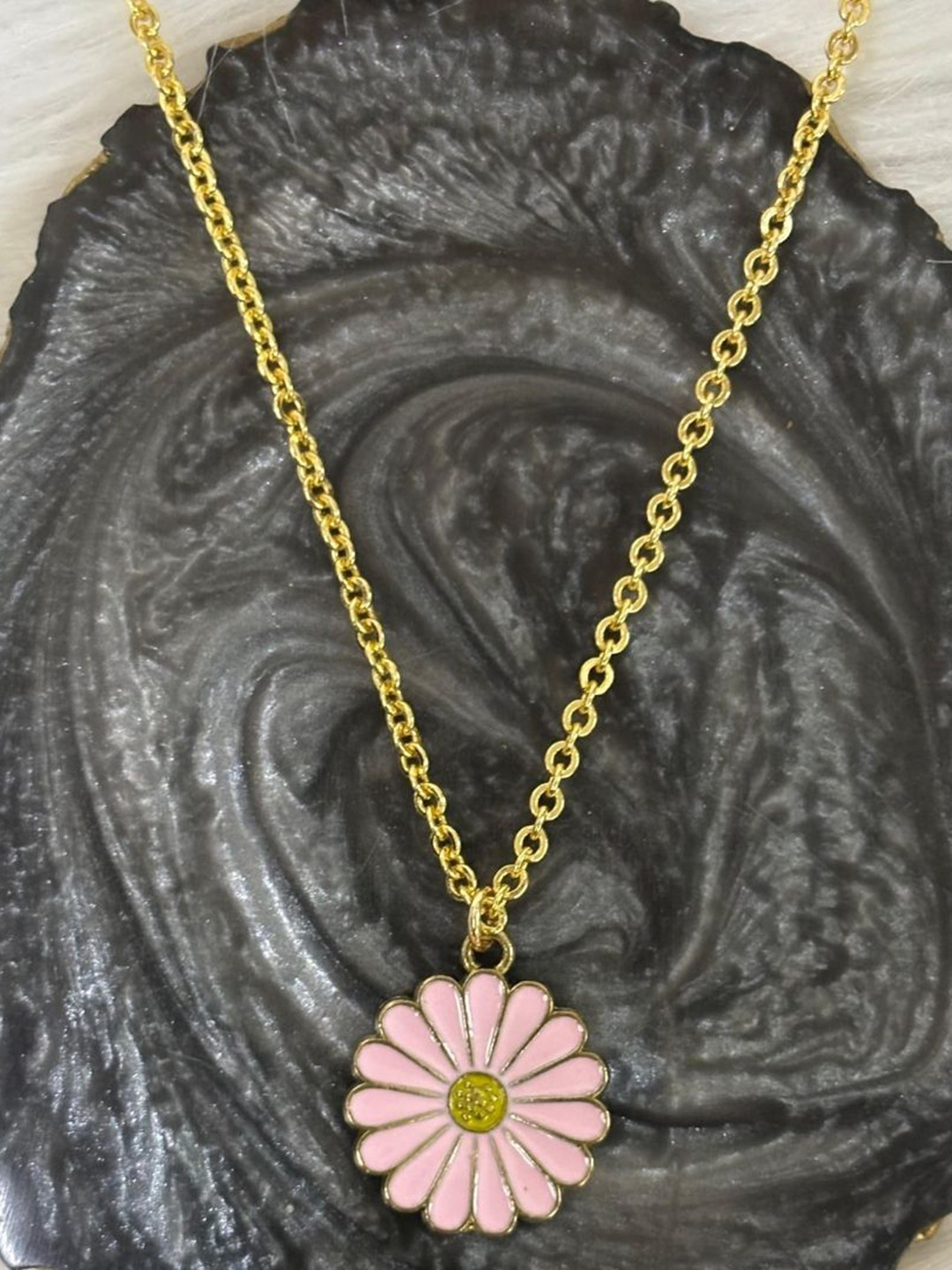 BDIVA Gold-Plated Rose Bloom Enamel Pendant with Chain