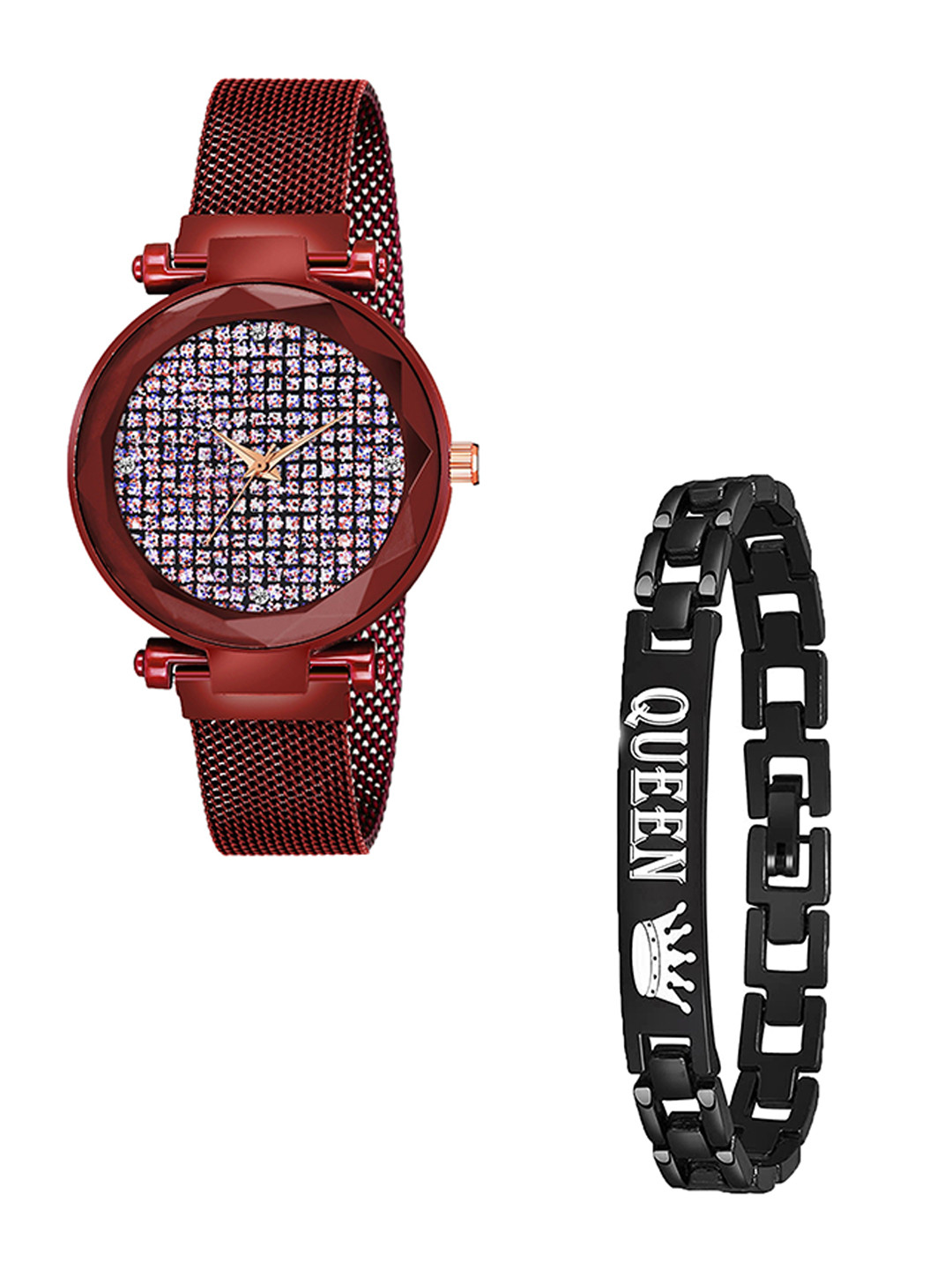 CSAMON Women Analogue Watch With Bracelet GR_379_Red_Pink Zari Queen Bracelet
