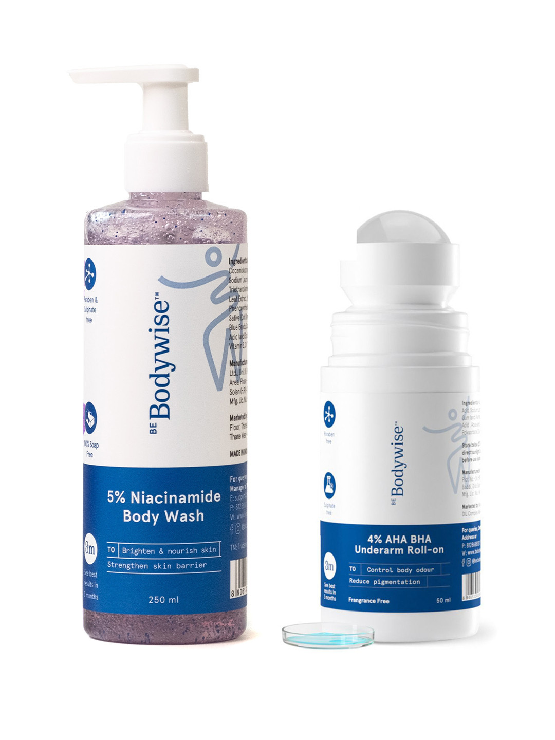 Be Bodywise Set of AHA BHA Underarm Roll On 50ml & Niacinamide Body Wash 250ml