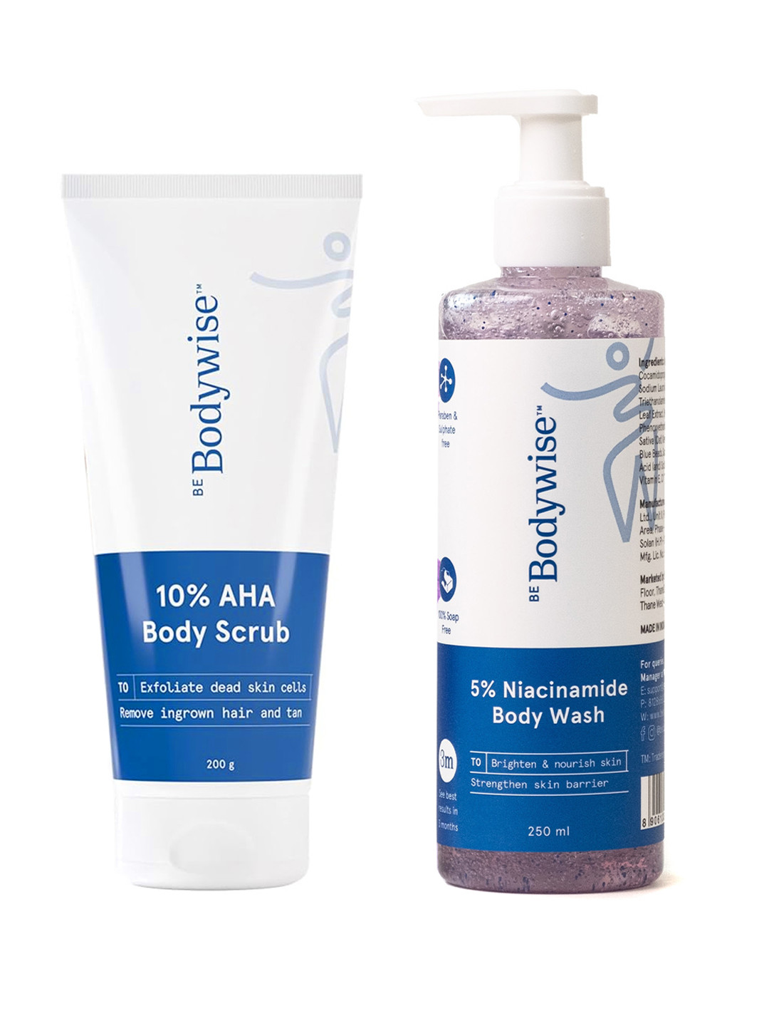 Be Bodywise Set of Niacinamide Body Wash 250ml & 10% AHA Body Scrub 200g