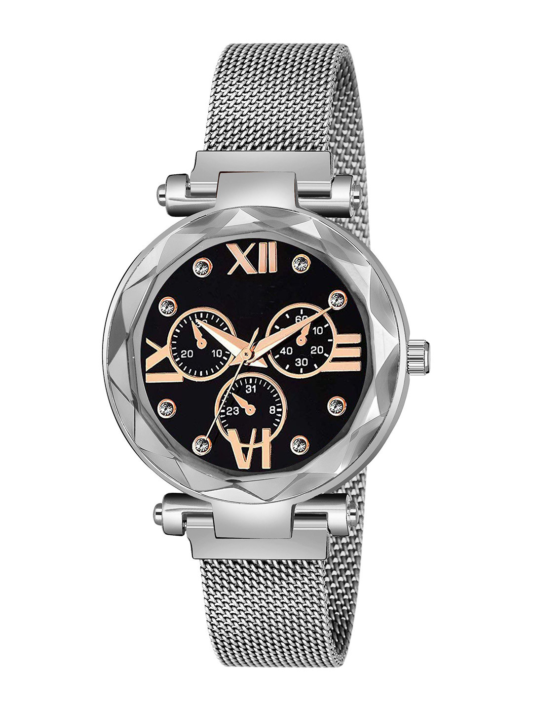 Gopal Shopcart Unisex Dial & Bracelet Style Straps Analogue Watch Mina Black Dial Silver