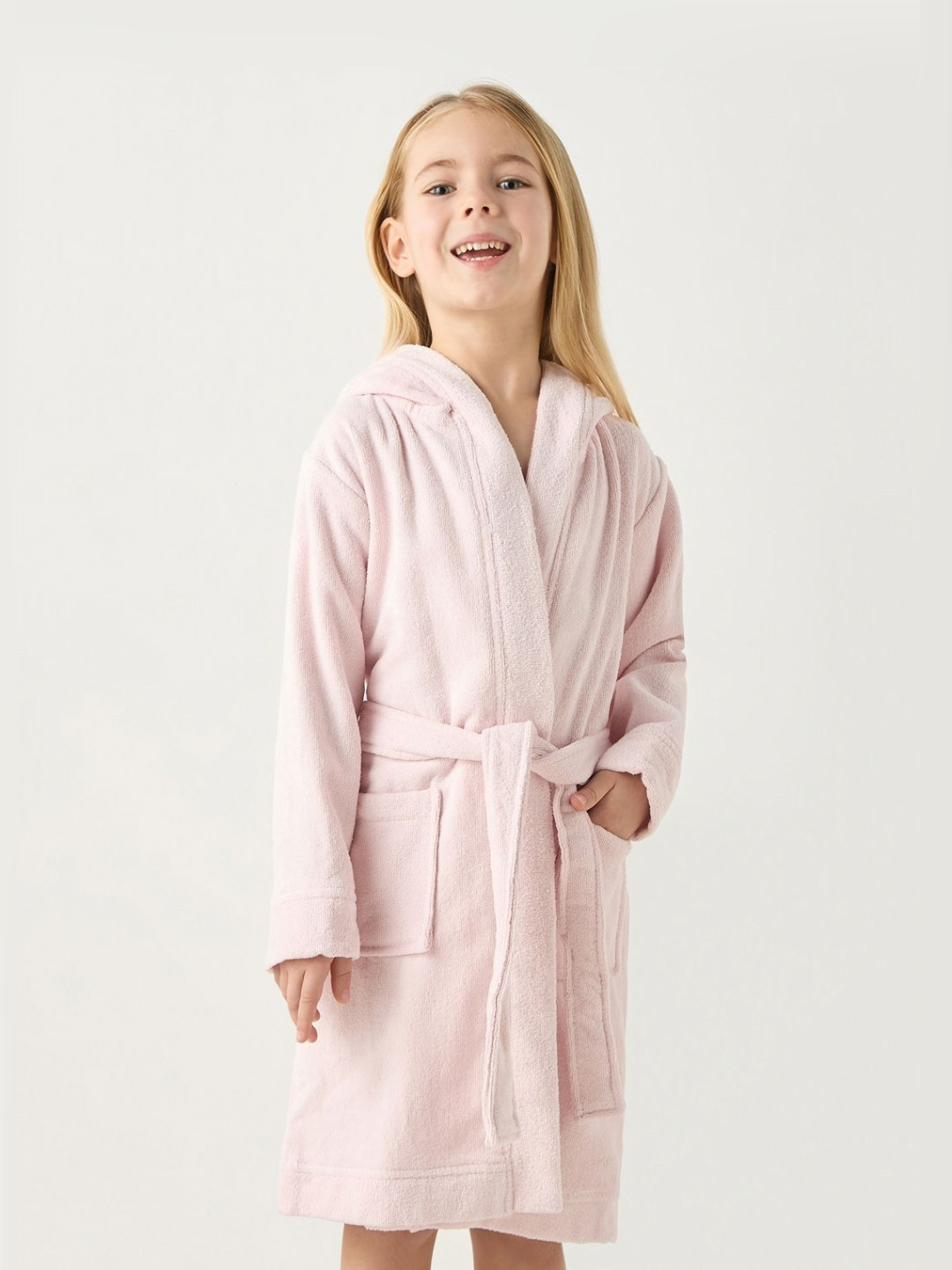 Juniors by Babyshop Girls Cotton Typographic Detail Hooded Robe with Tie-Up Belt & Pockets