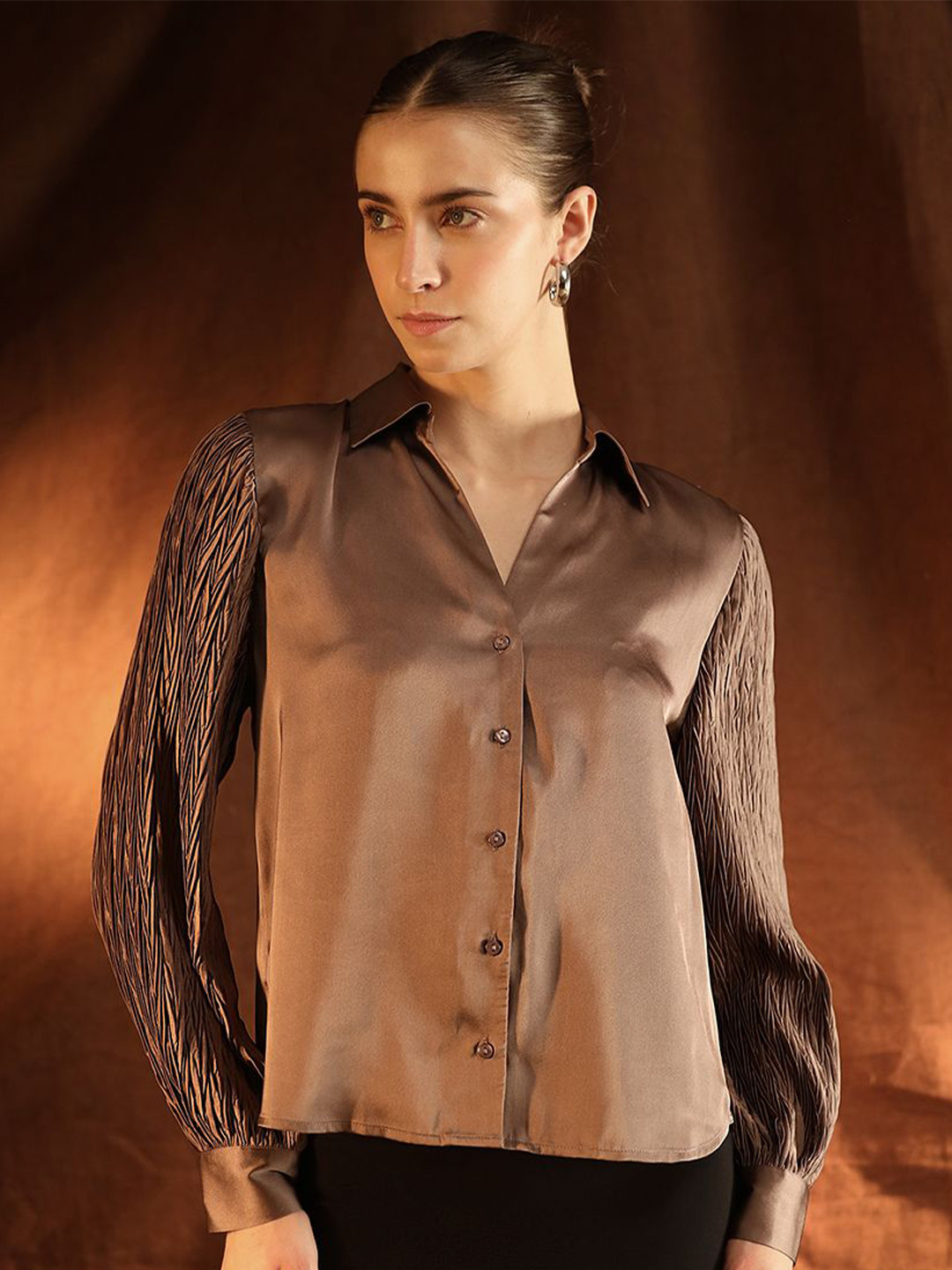 Kazo Miyake Spread Collar Relaxed Fit Satin Formal Shirt