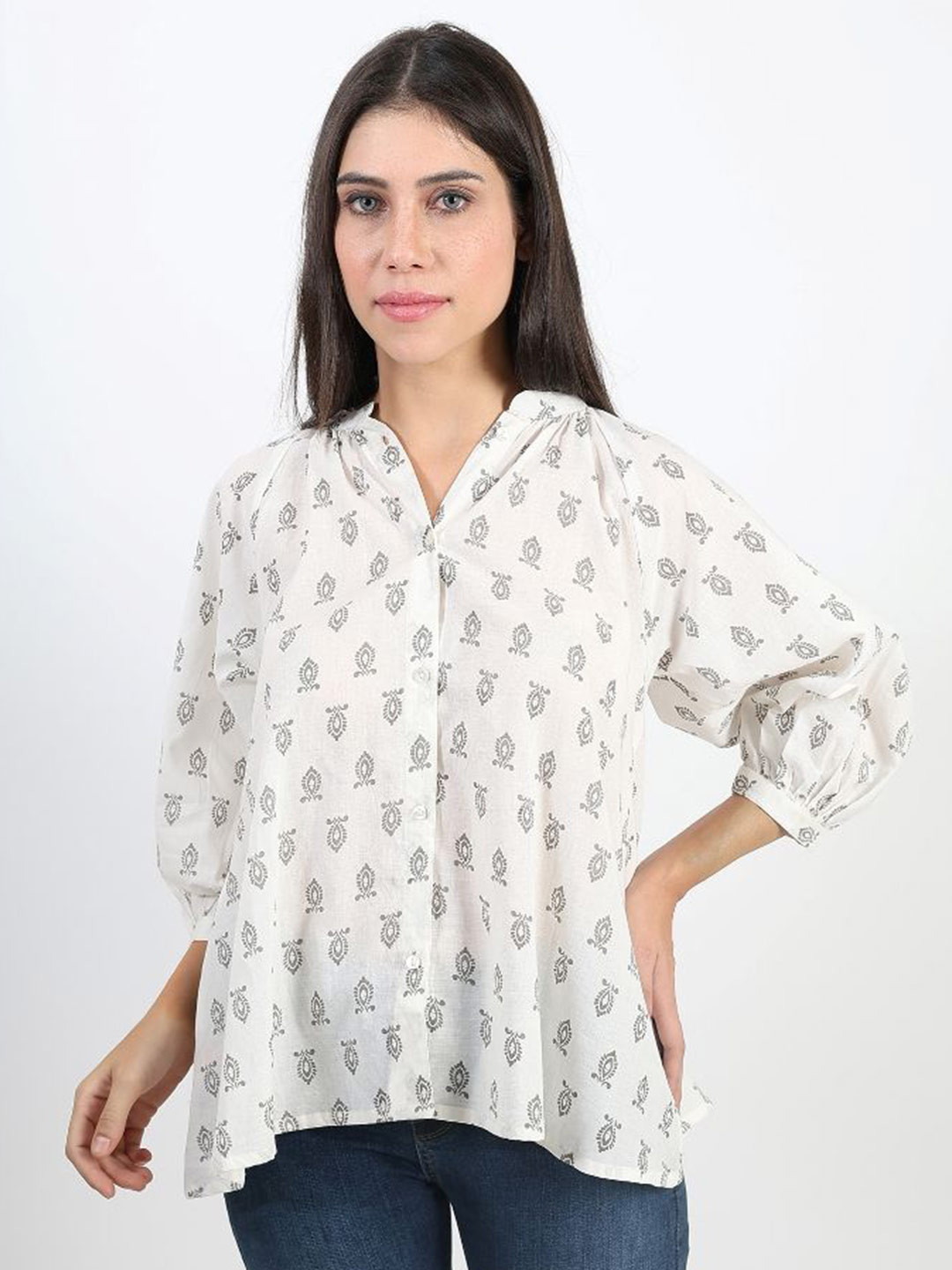 Art Avenue Women Ethnic Motifs Printed Cotton Shirt Style Top