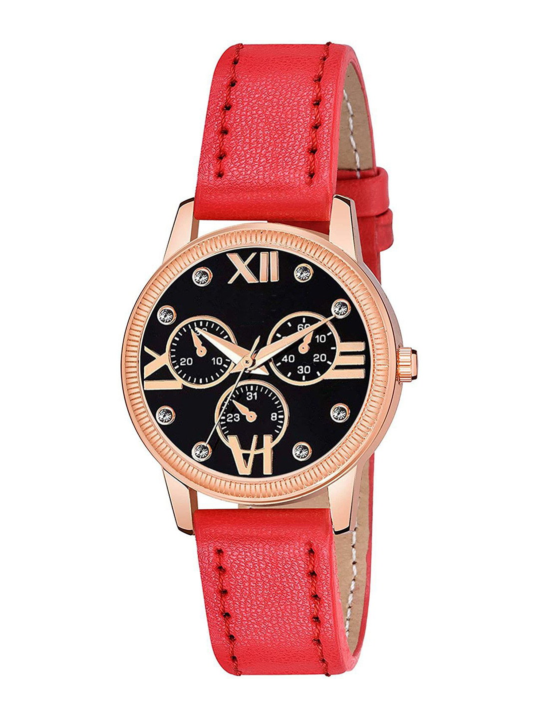 CSAMON Women Patterned Dial & Straps Analogue Watch C25RG_BK Mina RED Leather_F
