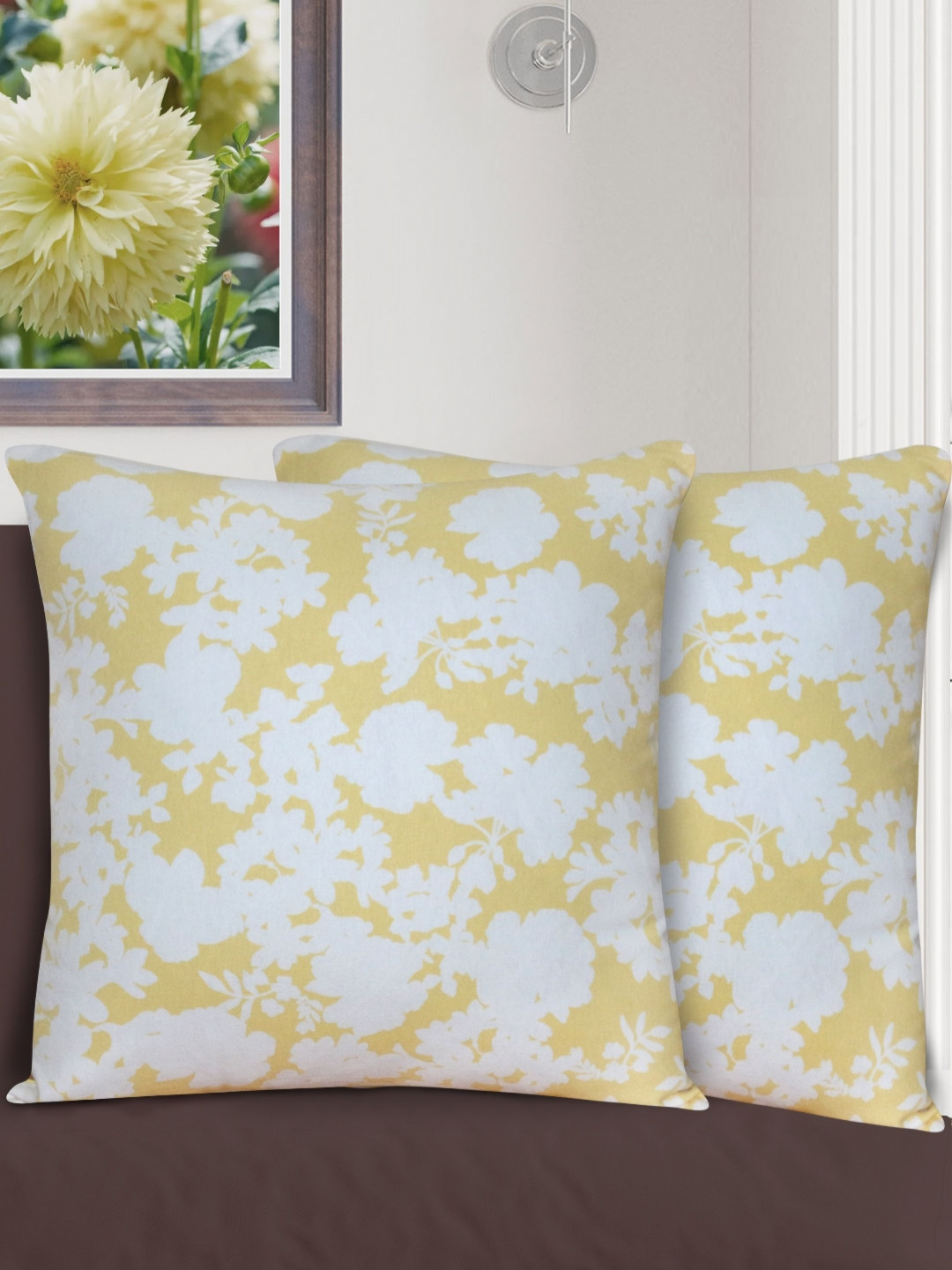 HOME COLORS.IN Unisex Set of 2 Floral Printed Anti Slip Square Cushion Covers