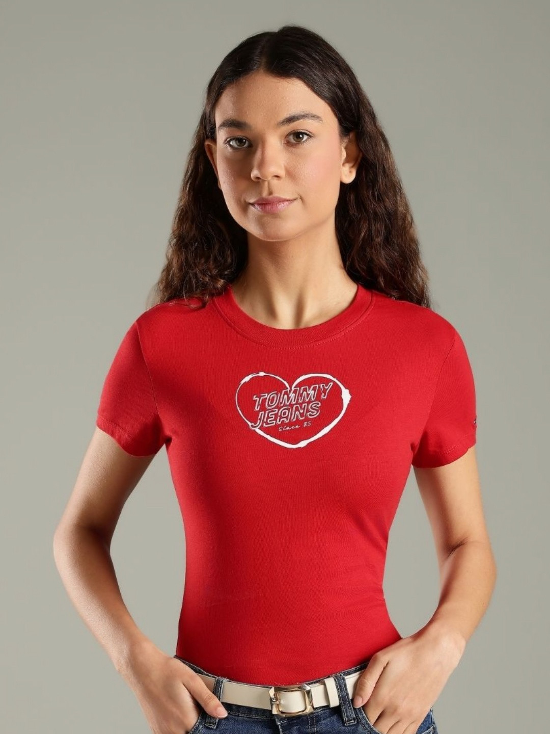 Tommy Hilfiger Women Brand Logo Printed Round Neck Cotton Slim Fit T-shirt