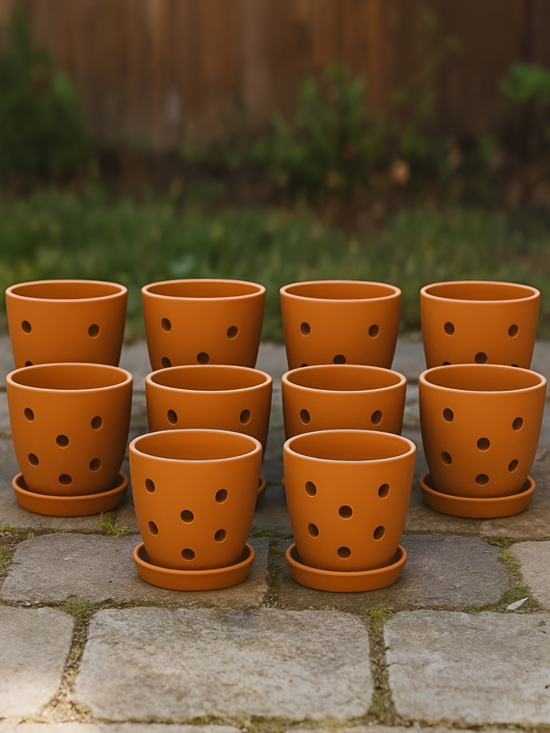 The handicraftian Hexane Orchid 10 Pieces Orange Terracotta Small Planters