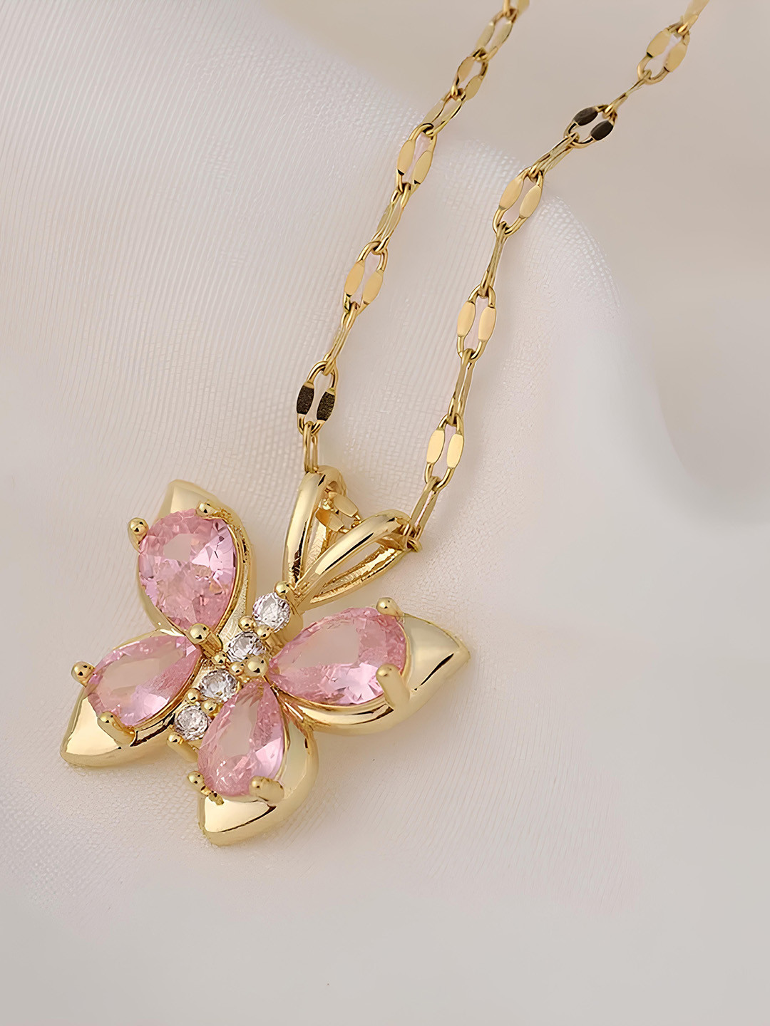 KARISHMA KREATIONS Gold-Plated Stainless Steel Butterfly Rhinestone Pendant with Chain