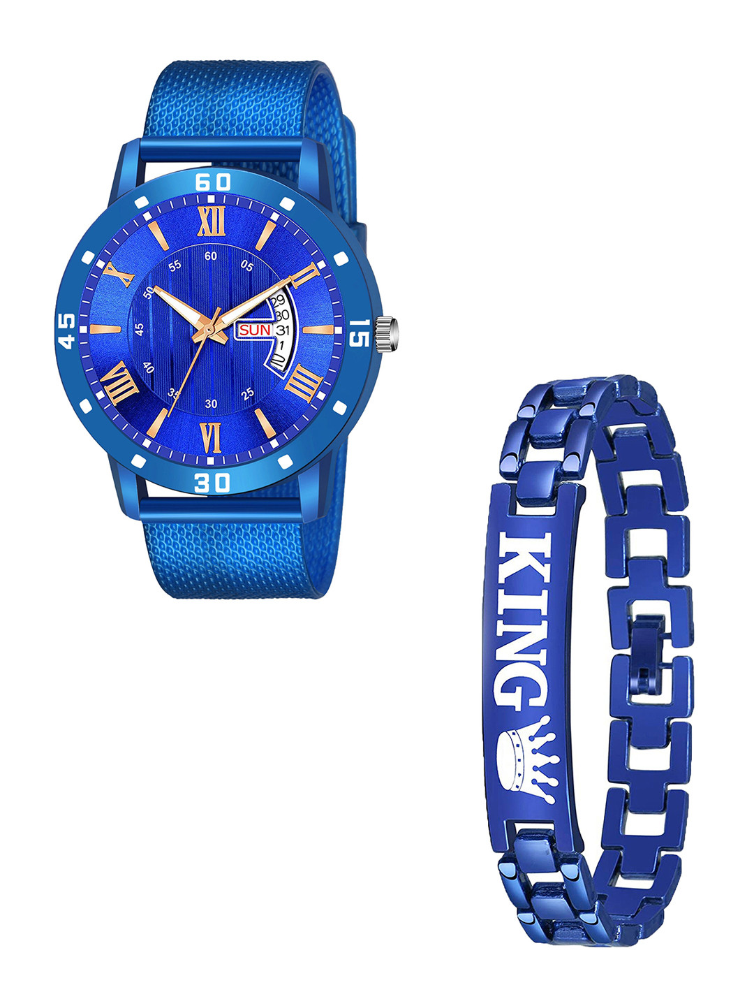 Gopal Shopcart Unisex Watch And Bracelet Gift Set Blue Safar DayDate King bracelet