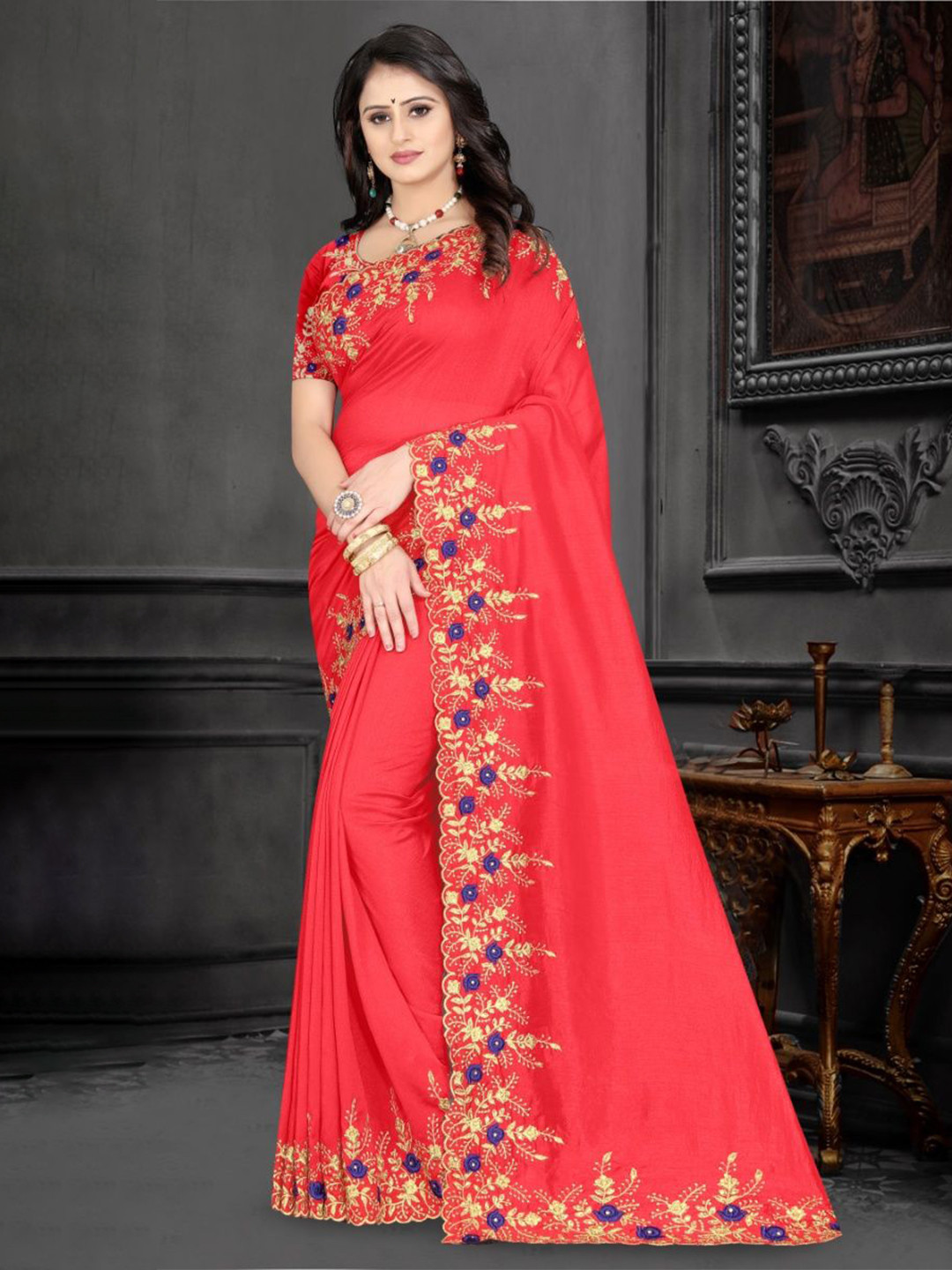 F FASHION Embroidered Silk Blend Saree
