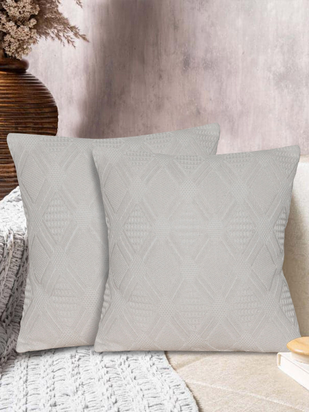 HOME COLORS.IN Set of 2 Geometric Pure Cotton Square Cushion Covers