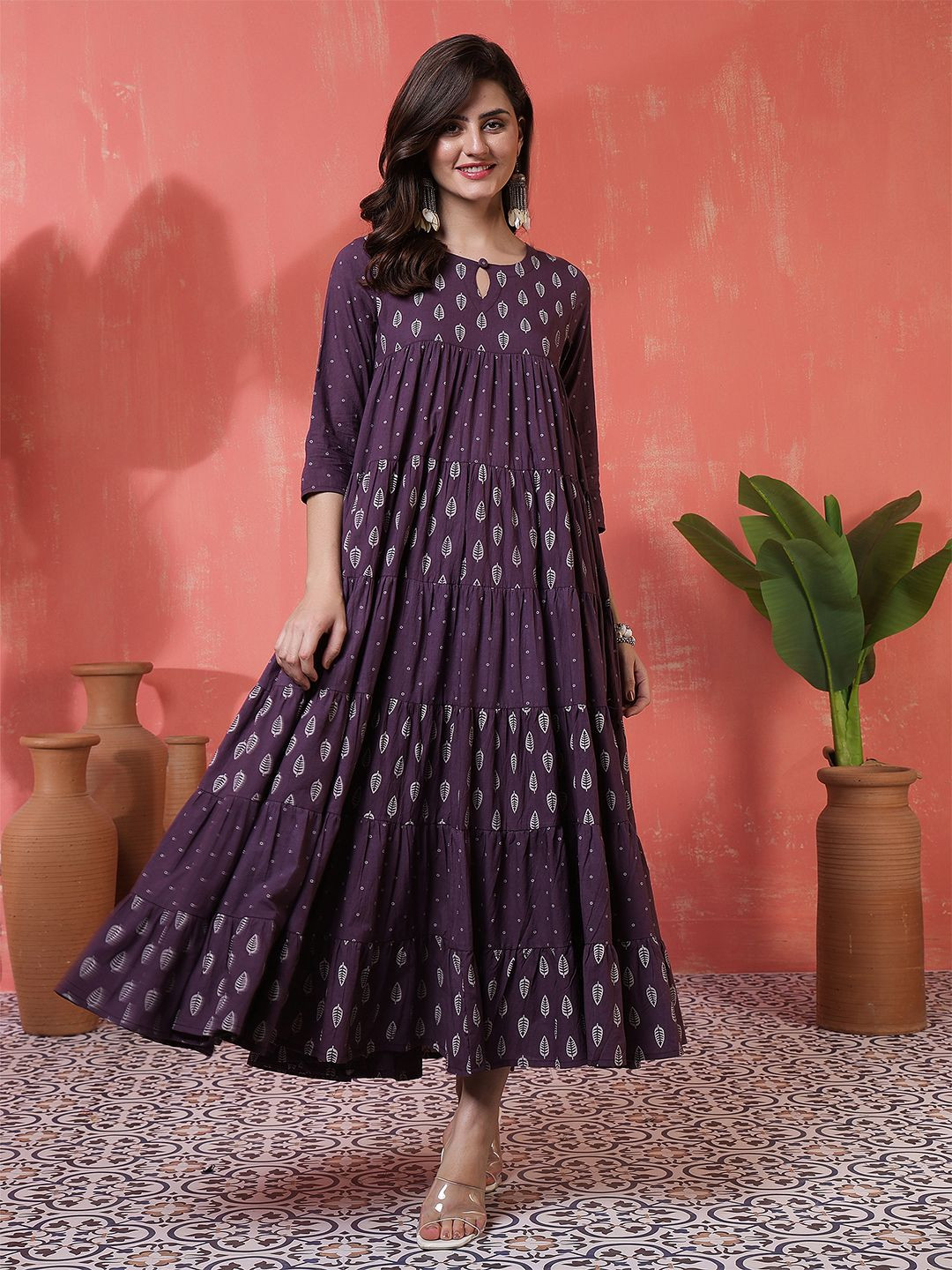 GULMOHAR JAIPUR Cotton Hole Ethnic Motifs Anarkali Calf Length Kurta