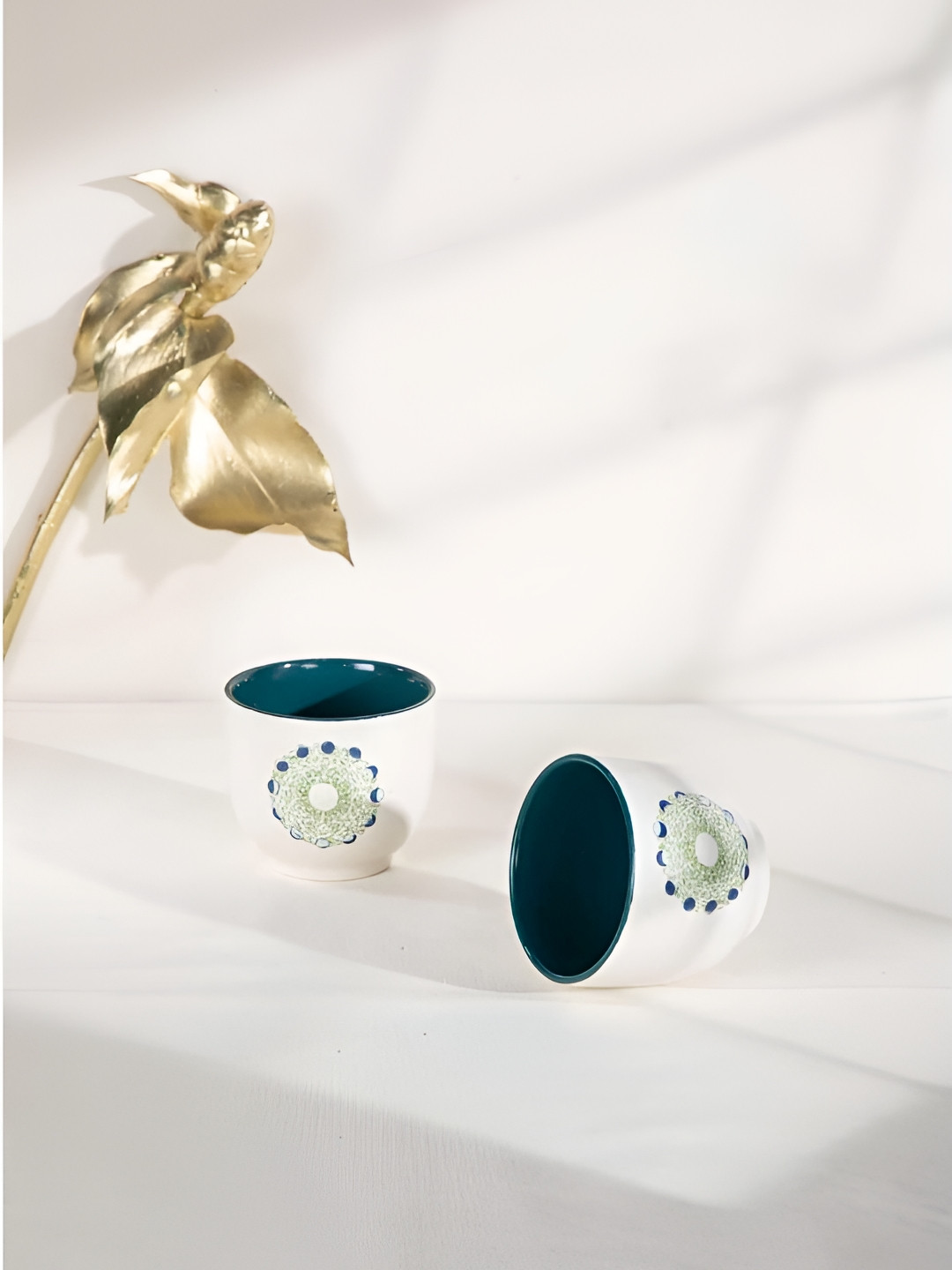 FREEDOM TREE Luna Phases Blue & White 2 Pieces Printed Ceramic Matte Kulhads