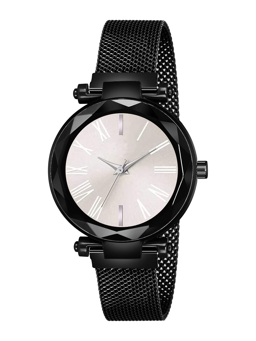 CSAMON Women Dial & Bracelet Style Strap Analogue Watch GR_379_Silver Roman Black Maganet