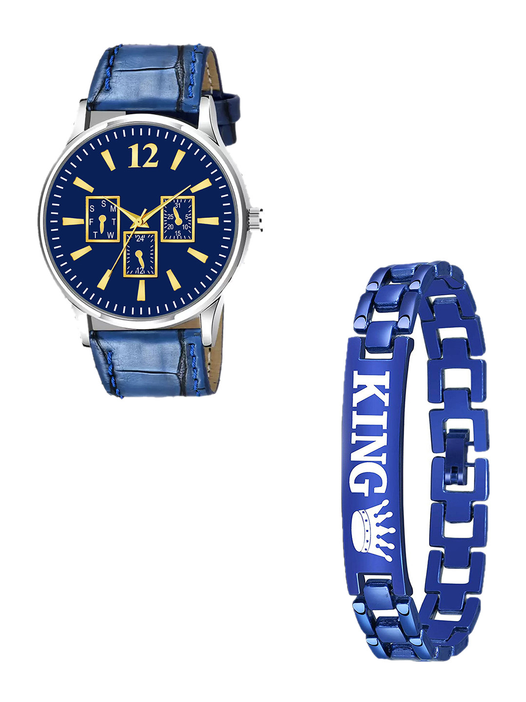 CSAMON Men Analogue Watch & Bracelet Gift Set  C_1018 BLUMilarAeviyo SilmL K Braelect