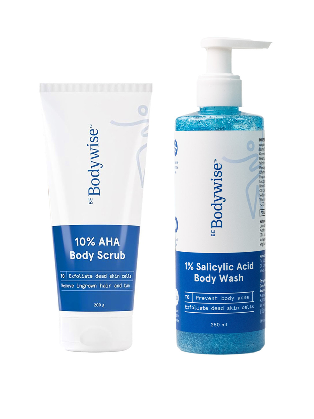 Be Bodywise Set of Salicylic Acid Body Wash 250ml & 10% AHA Body Scrub 200g