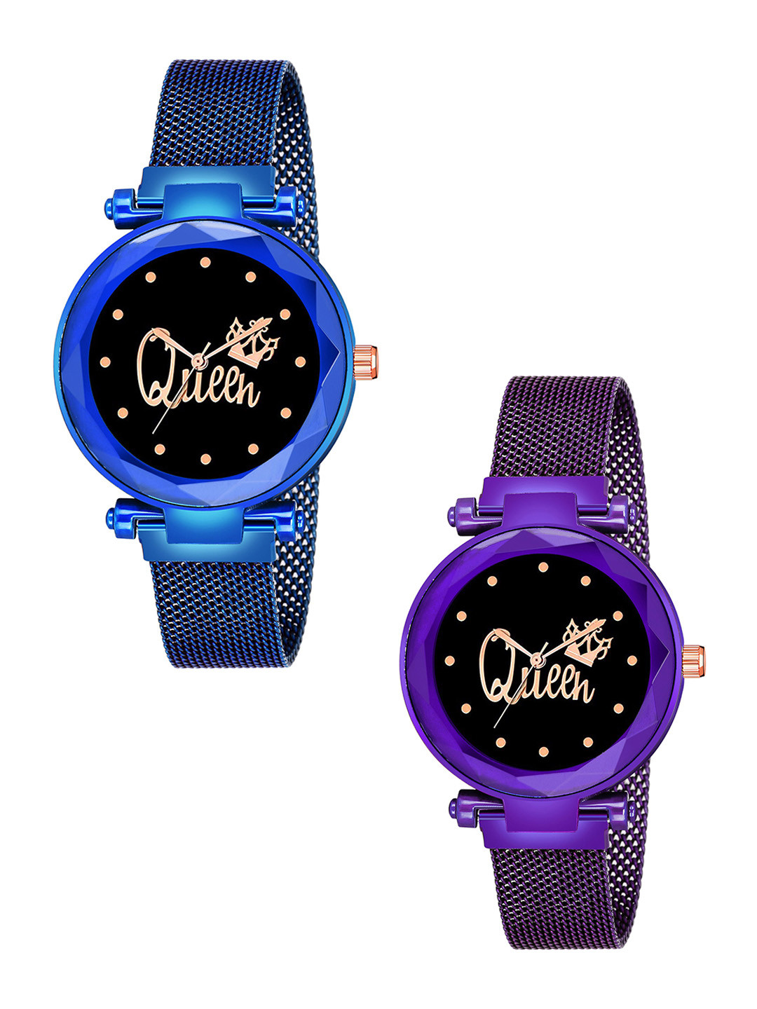 CSAMON Women Set of 2 Bracelet Style Straps Analogue Watch Queen Blue Purple Maganet