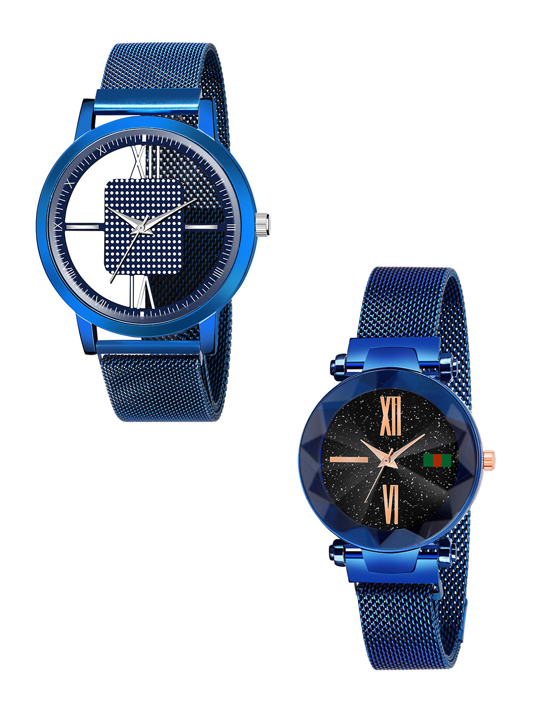 CSAMON UnisexPack Of 2 Textured Analogue Watch GR_1006_maganet_3 79_Blue_Roman