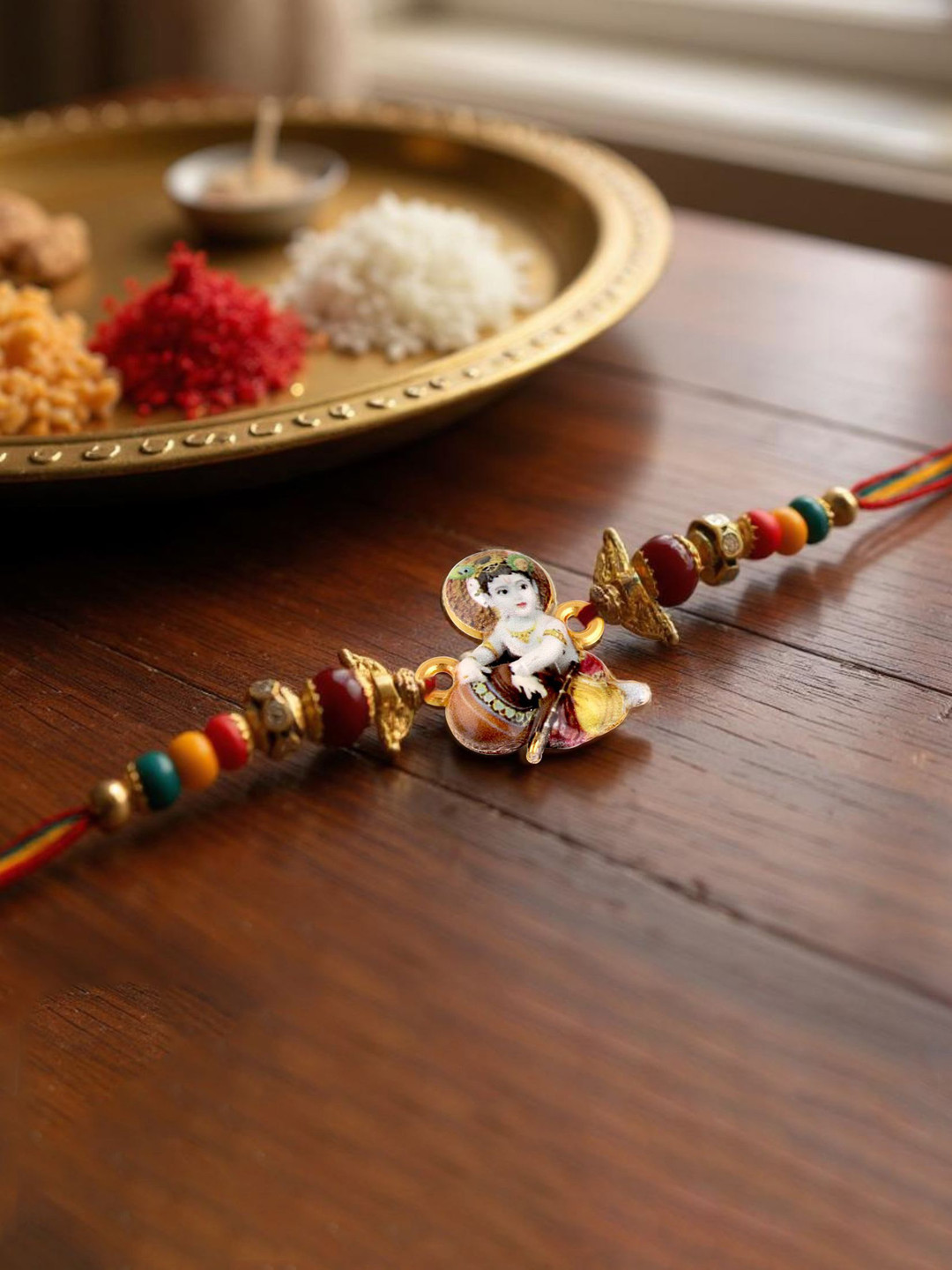 LUCKY JEWELLERY Kids Gold Plated Stones Studded Wraparound Thread Rakhi
