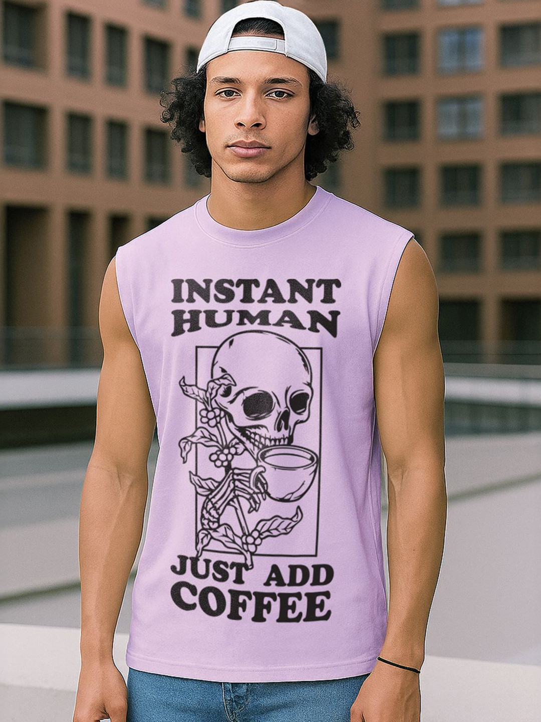 Bewakoof Men's Purple Instant Human Graphic Printed Oversized Vest