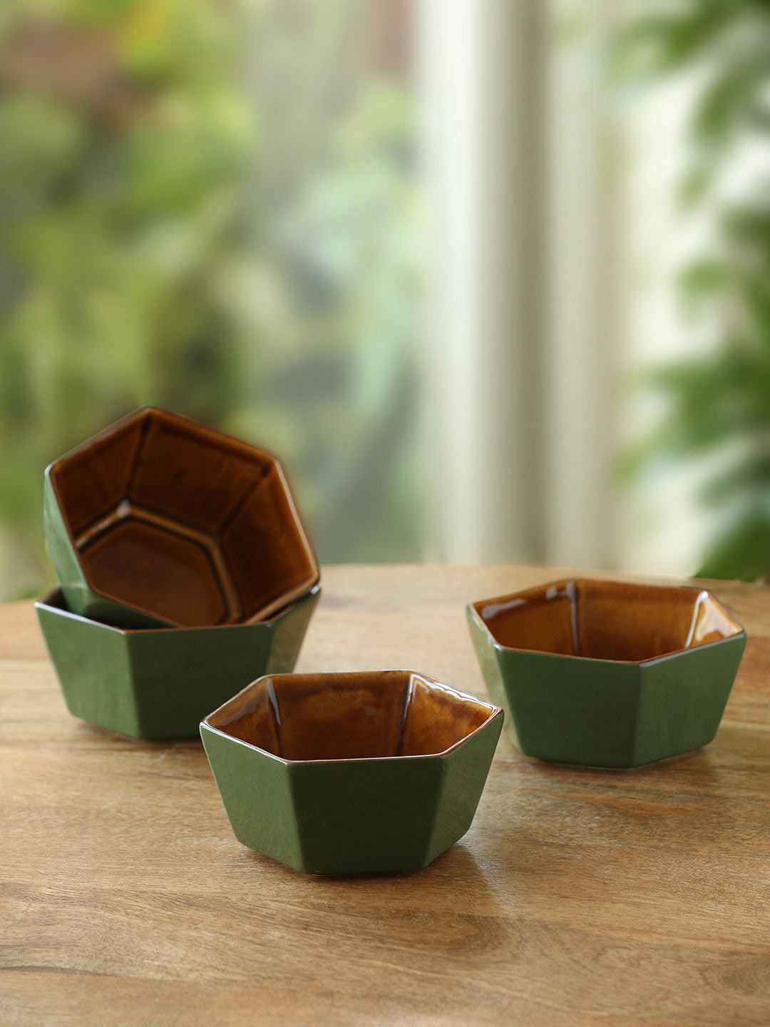ExclusiveLane Forest Canopy Green 4 Pieces Dishwasher and Microwave Safe Ceramic Bowls