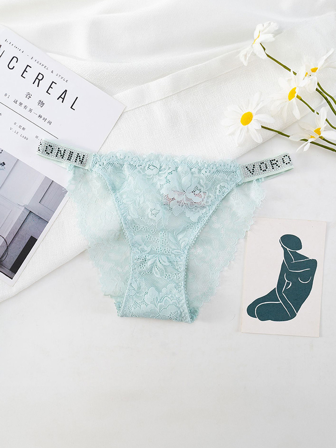 LULU & SKY Mid-Rise Thongs Briefs Q8141-LIGHT GREEN