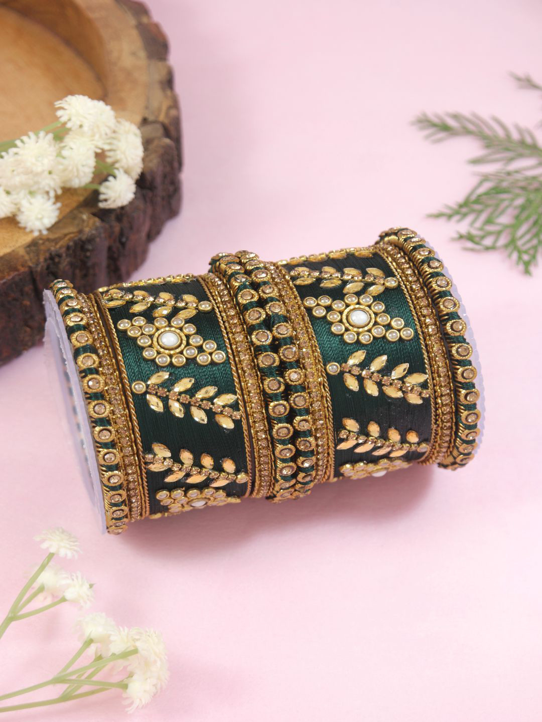 I Jewels Set Of 10 Gold-Plated Kundan-Studded Bangle