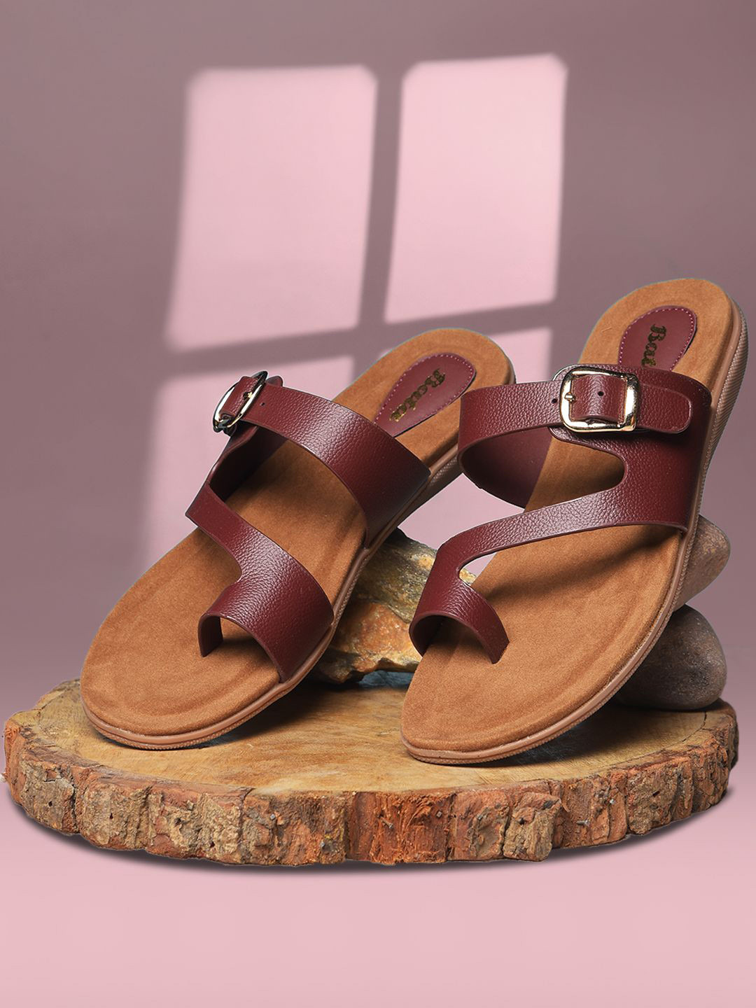 Bata Women Open Toe Buckles One Toe Flats
