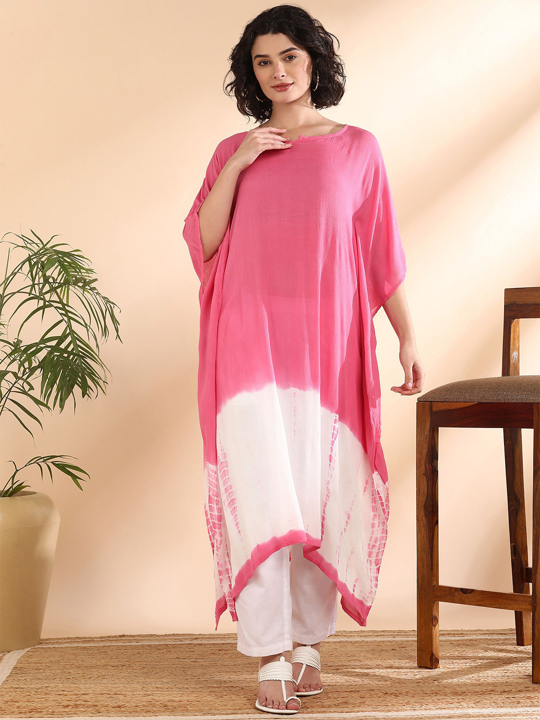 PinkTribe Women Bandhani Dyed Bandhani Daily Kaftan Kurta