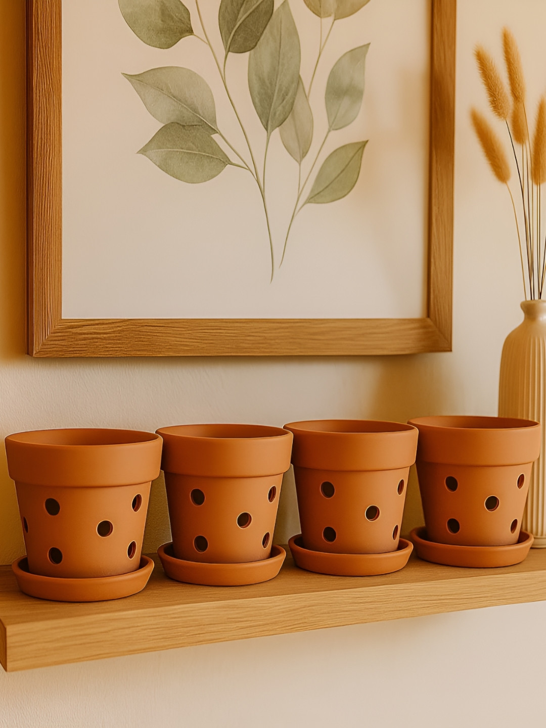 The handicraftian Gamala Orchid 4 Pieces Orange Terracotta Small Planters