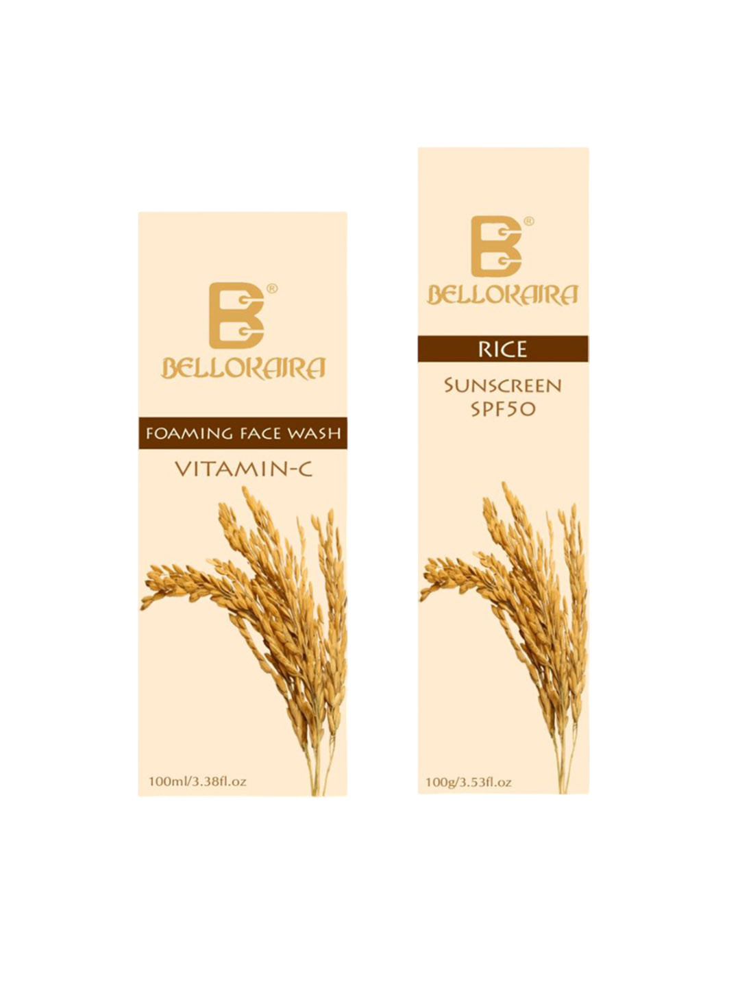BELLOKAIRA Set Of 2 Vitamin C Face Wash -100 g With Rice Sunscreen SPF50- 100ml