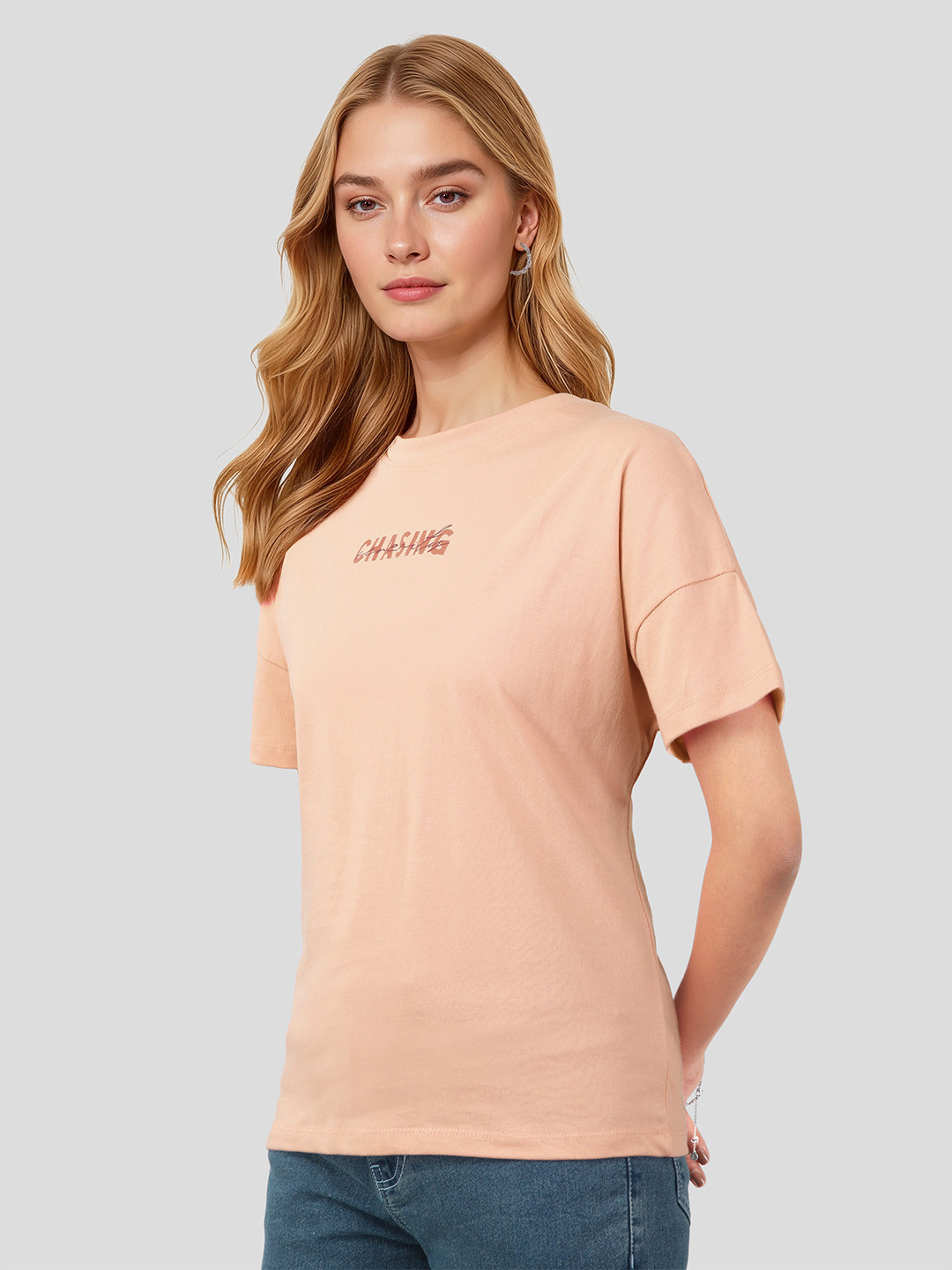 Mast & Harbour Women Typography Printed Drop-Shoulder Sleeves Pure Cotton T-shirt