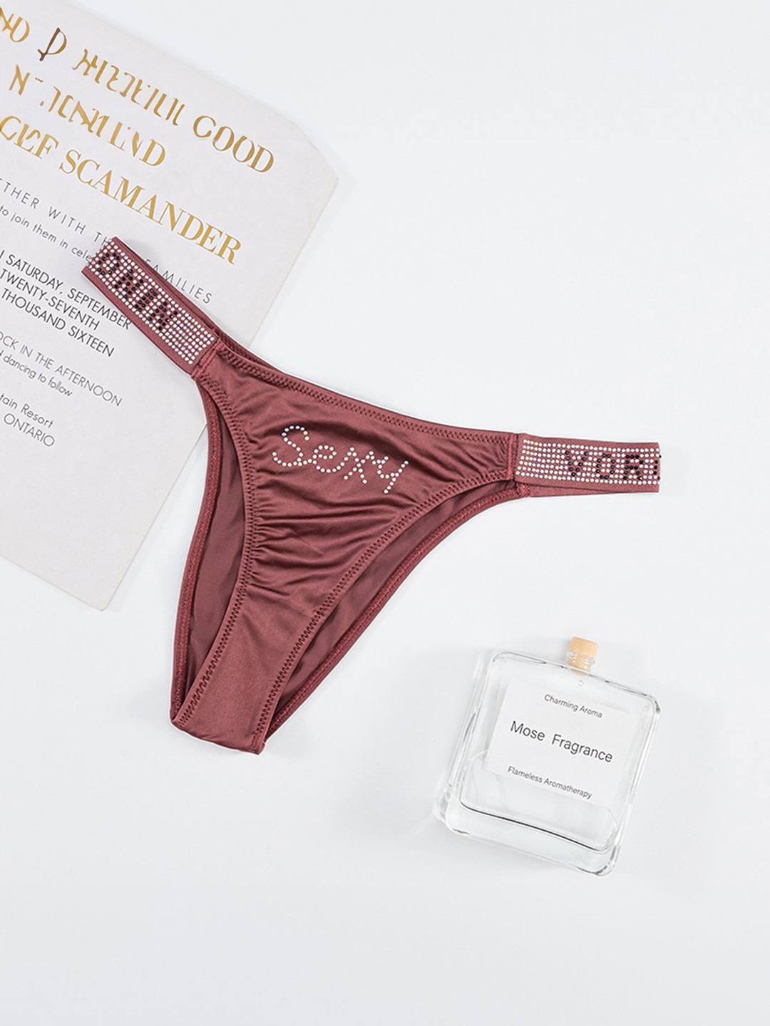 LULU & SKY Embellished Low-Rise Thongs Briefs Q8267-CARAMEL