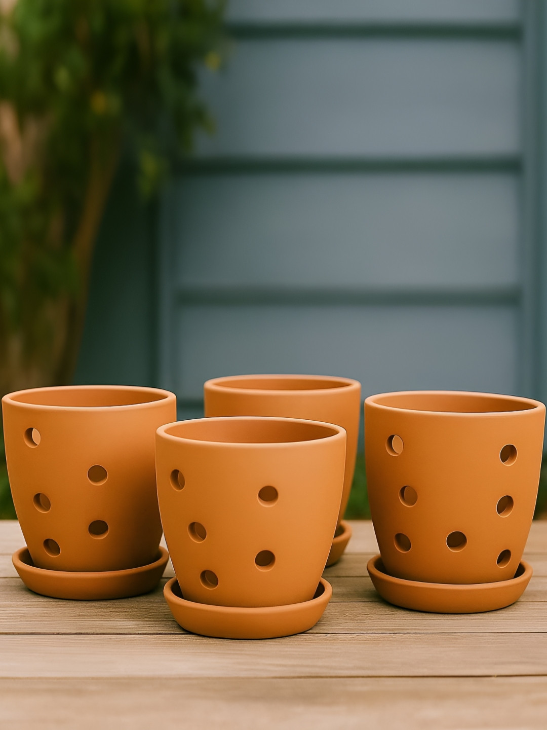The handicraftian Hexane Orchid 4 Pieces Orange Terracotta Small Planters