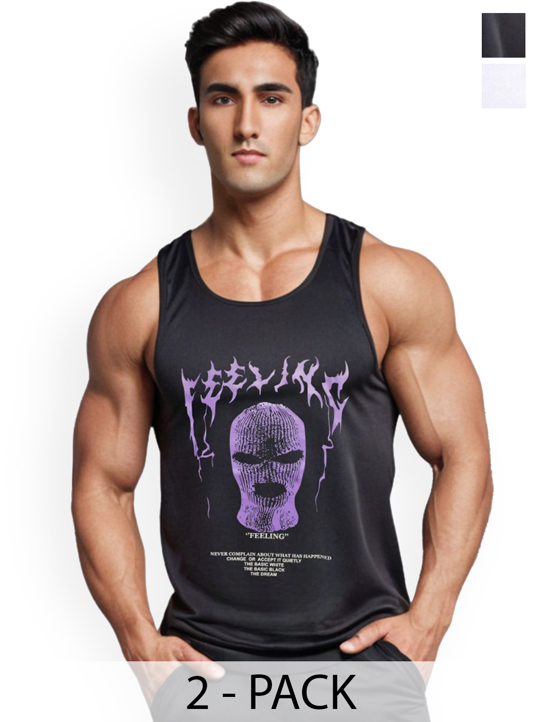 Looks United Men Pack Of 2 Printed Gym Vests 2VST-1022BK-1023WT-M
