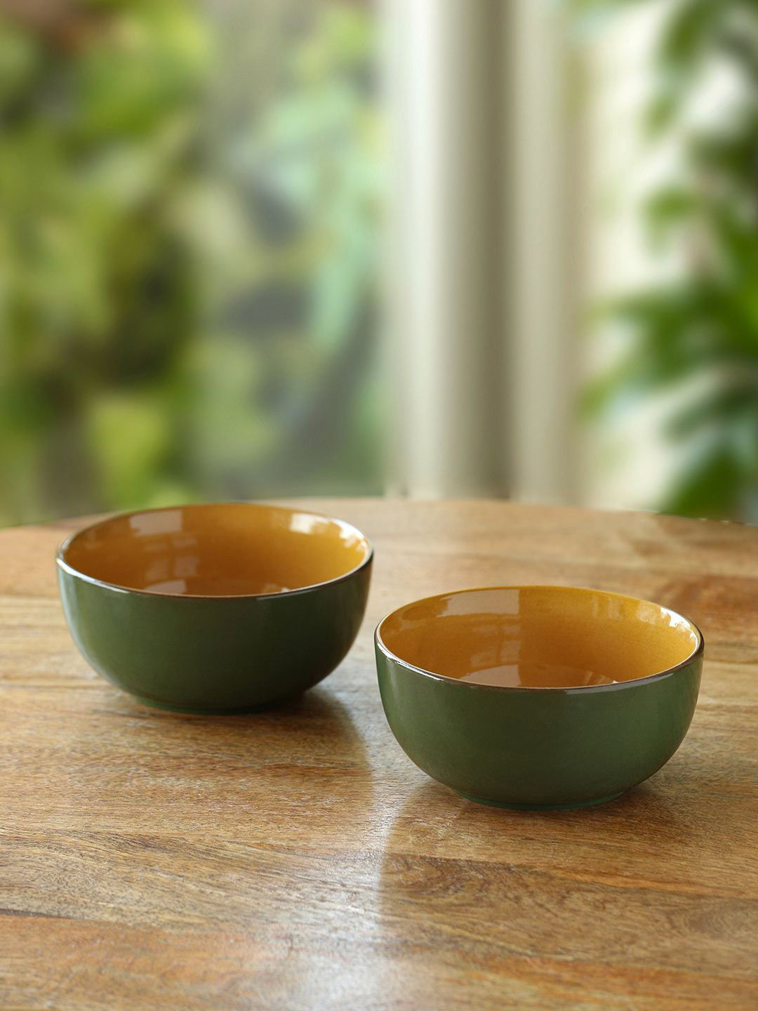 ExclusiveLane Forest Canopy Green 2 Pieces Dishwasher and Microwave Safe Ceramic Bowls