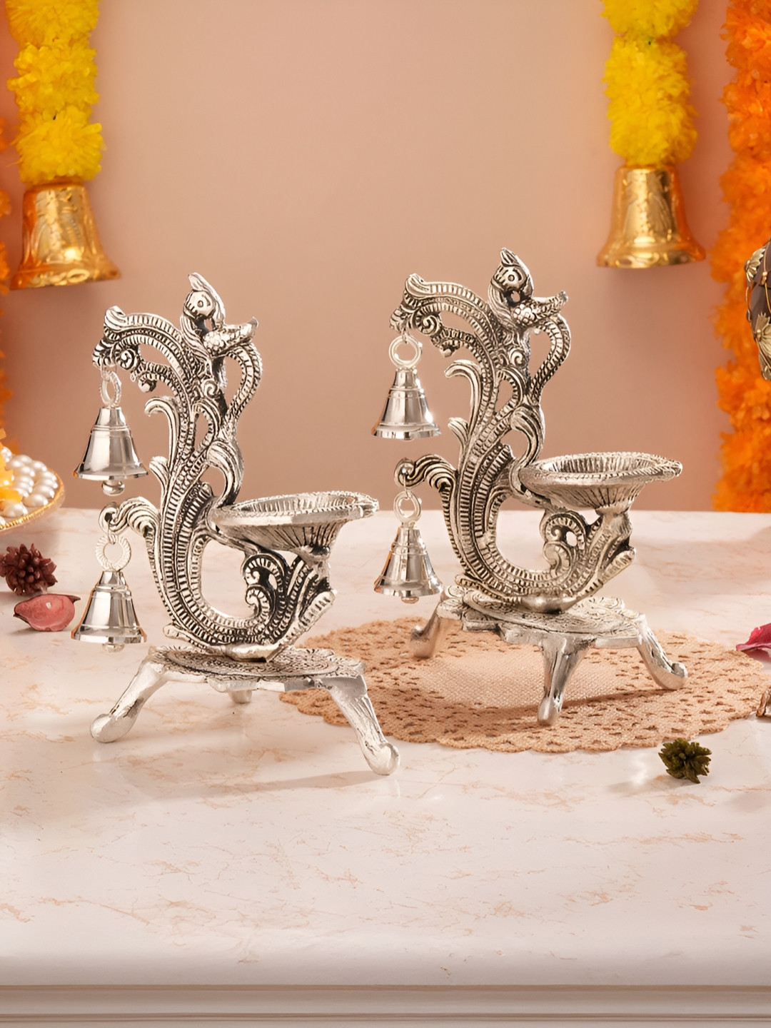 Homspurts 2-Pcs Silver Saanjh Glow German Bell Diya