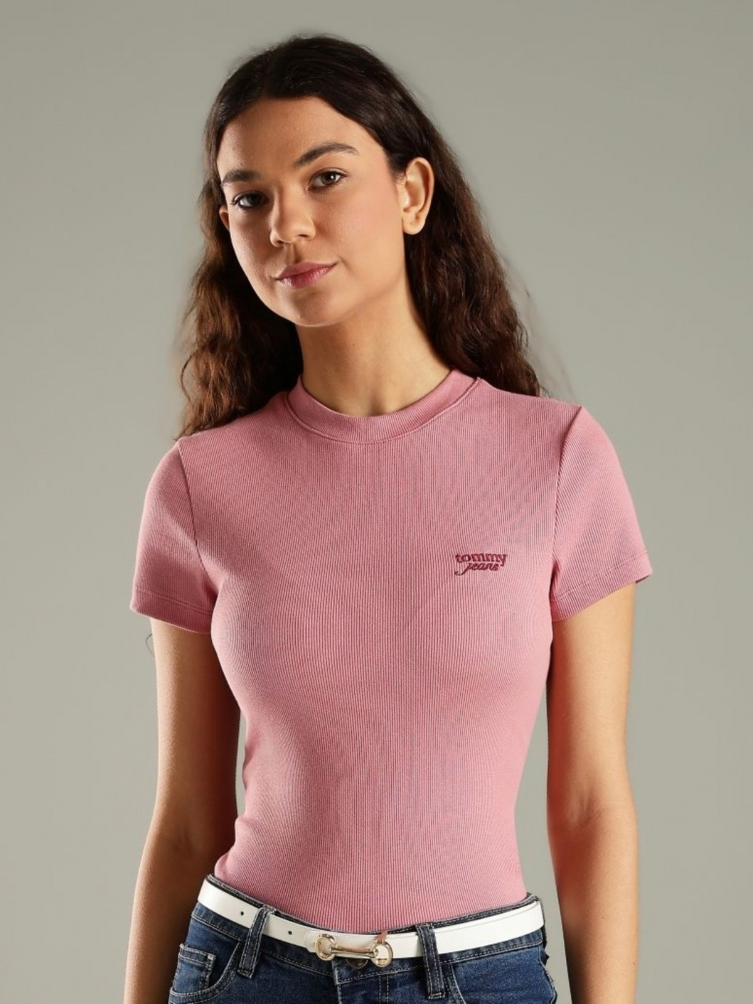 Tommy Hilfiger Women Solid Round Neck Slim Fit T-shirt