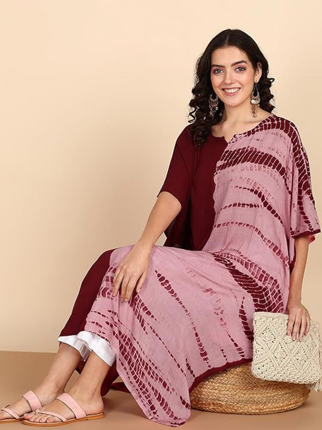 PinkTribe Women Leheriya Printed Leheriya Daily Kaftan Kurta