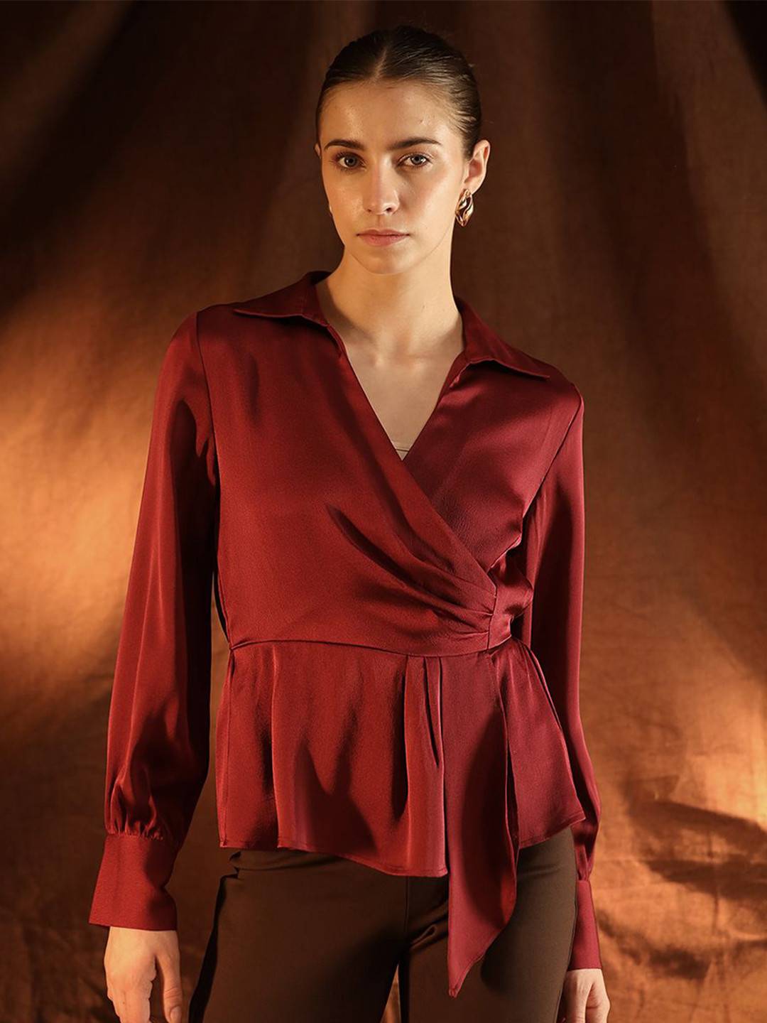 Kazo Victoria Women Cuffed Sleeves Wrap Top