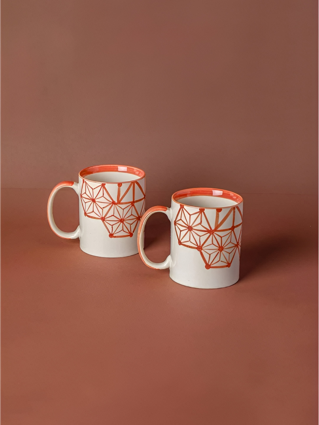 FREEDOM TREE Kiwach Set Of 2 Hand Painted Printed Ceramic Matte Cups and Mugs