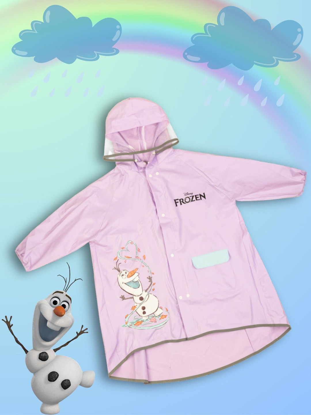 Yellow Bee Girls Disney Frozen Printed Hooded Rain Jacket