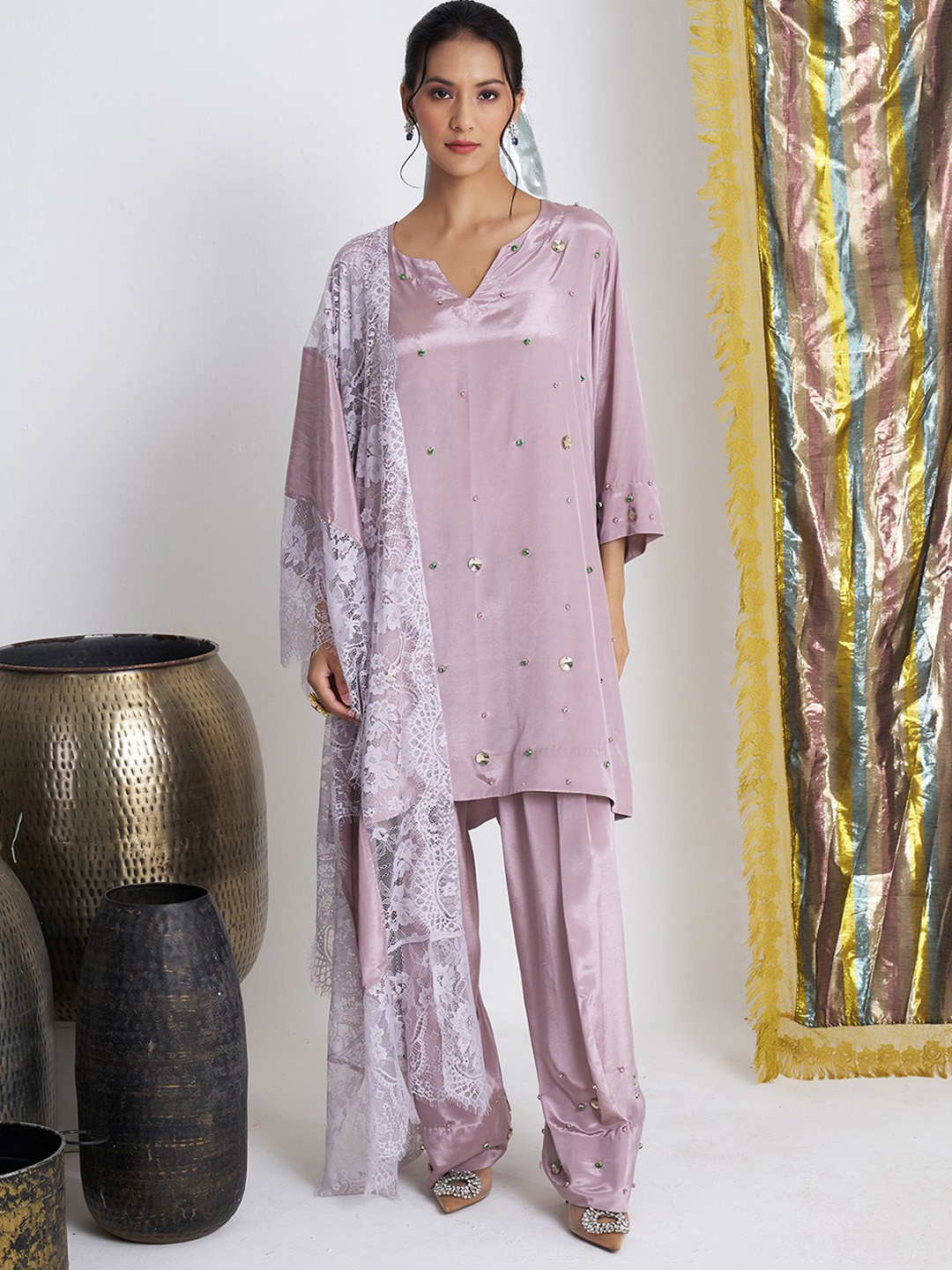 Siyona by Ankurita A-Line Beads & Stones Kurti With Salwar & Dupatta