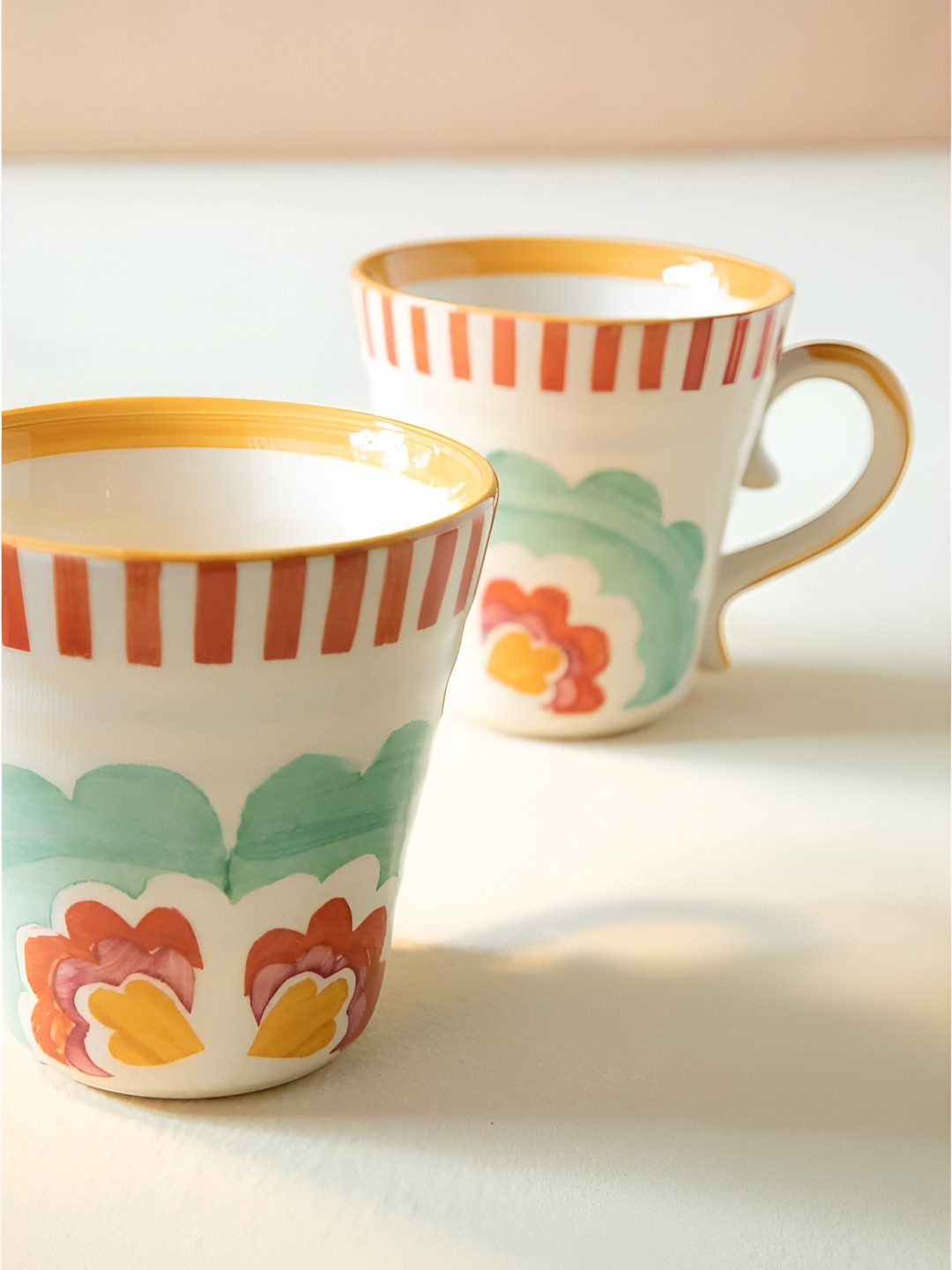 FREEDOM TREE Unisex Set of 2 Hand Painted Printed Ceramic Matte Mugs Set of Cups and Mugs