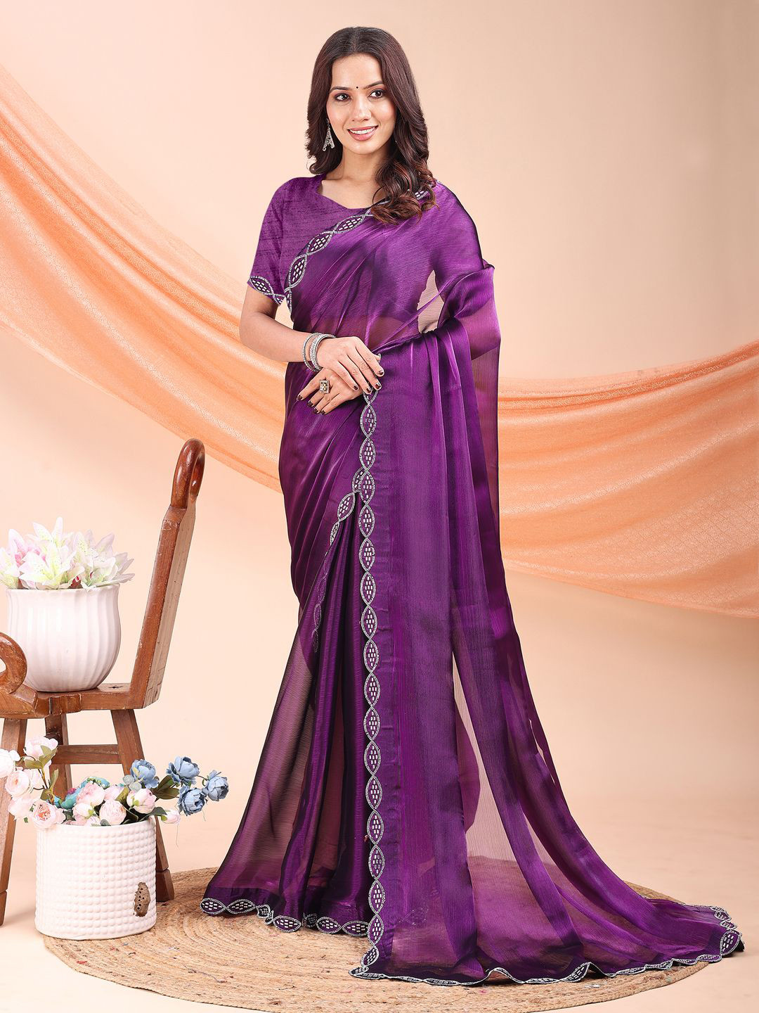 Leelavati Beads and Stones Tissue Saree