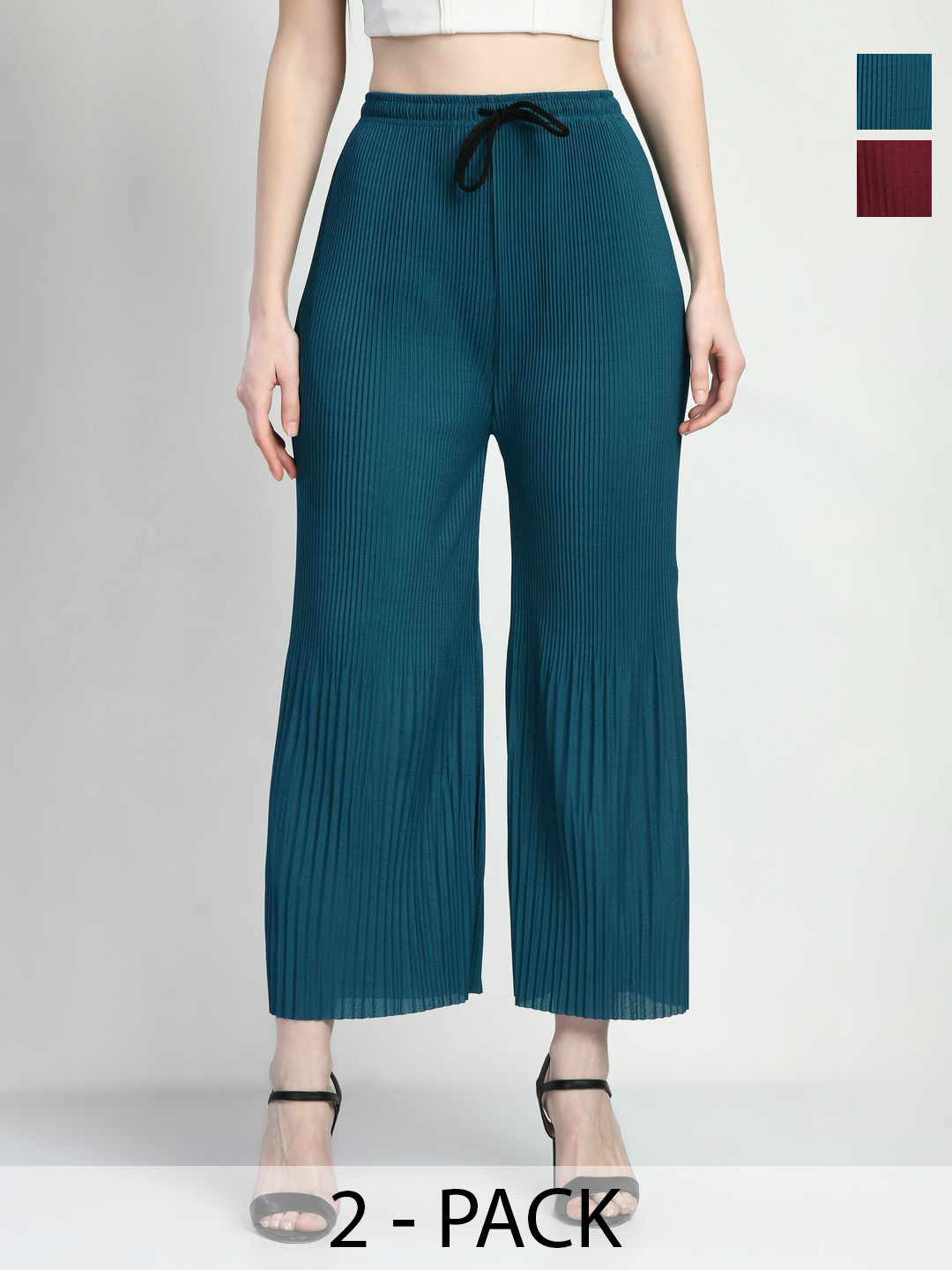 Brainbees Elegant Latest Women Pack of 2 Self Design Wide Leg Palazzos